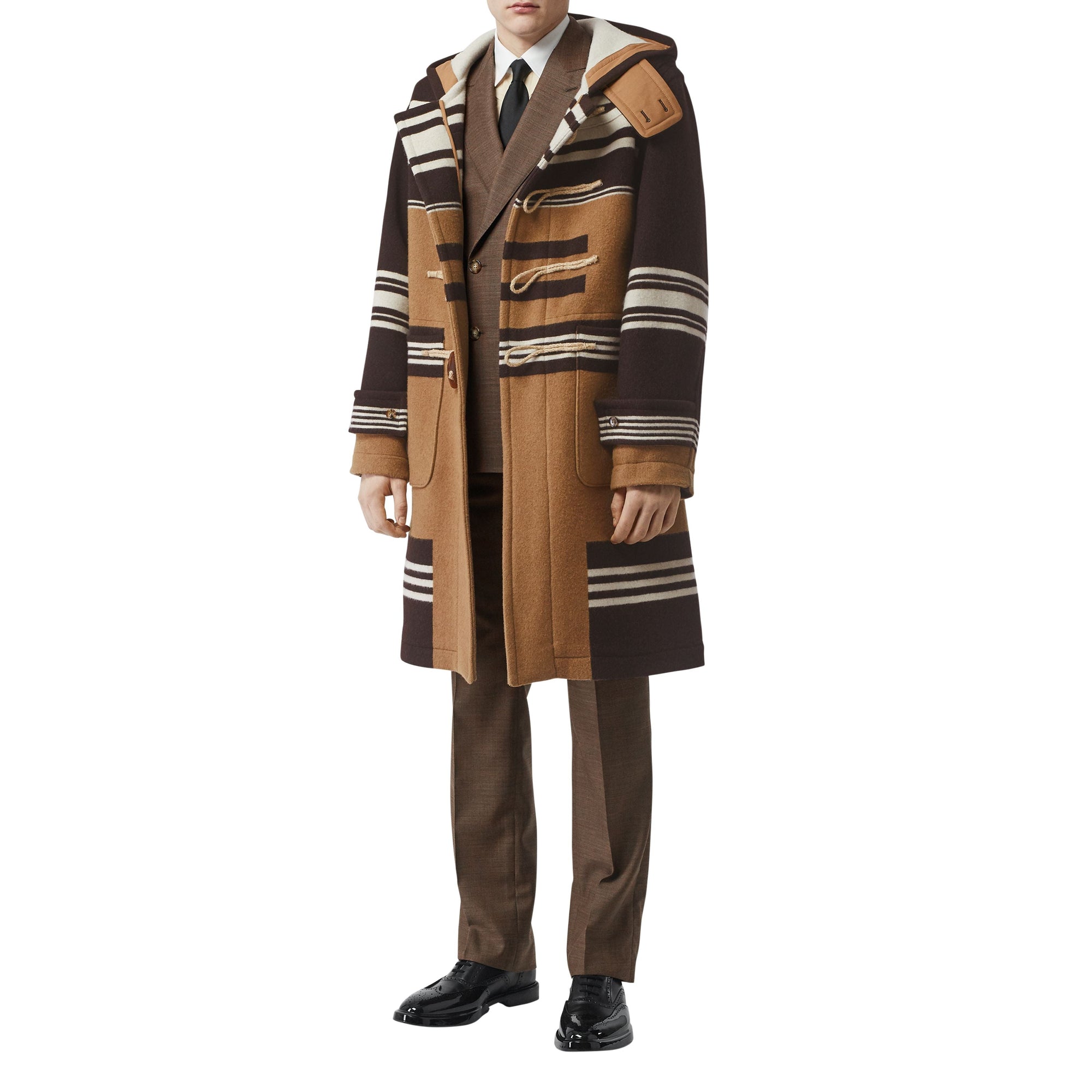 Duffle-coat en laine avec rayures - Camel