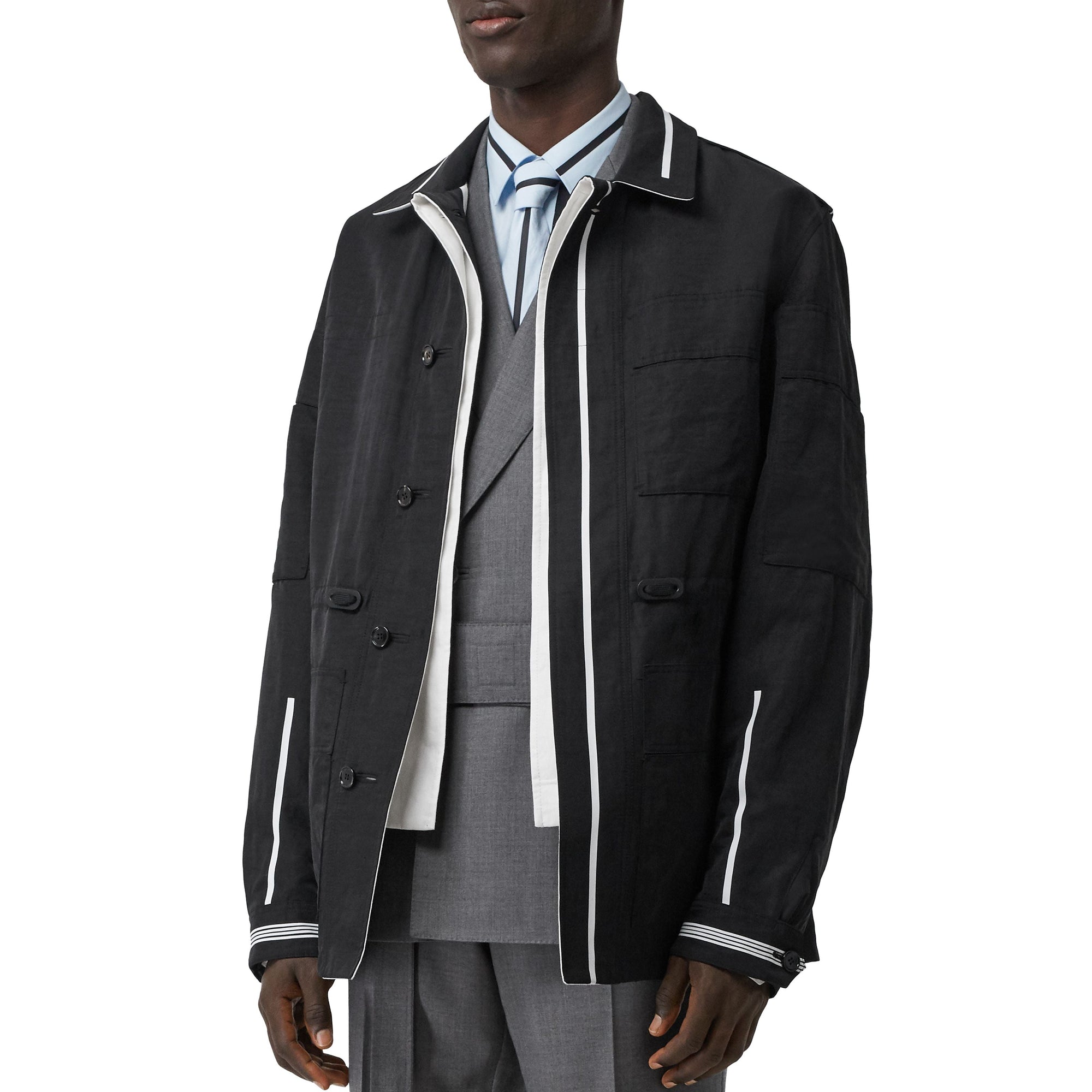 BLACK Veste utilitaire en lin technique rayée réversible