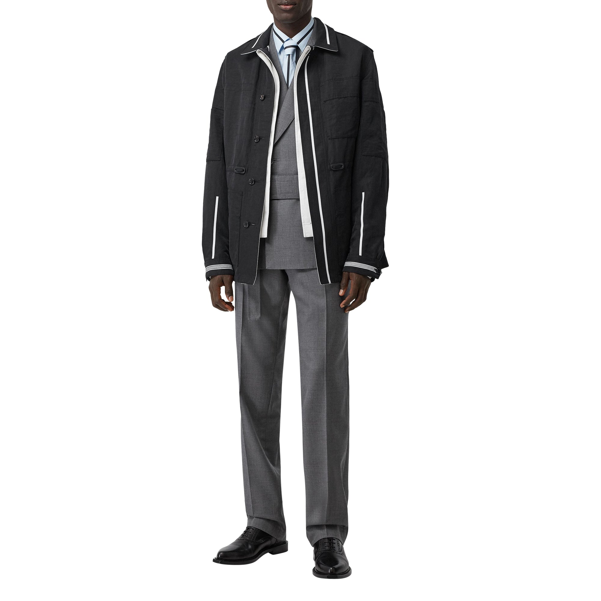 BLACK Veste utilitaire en lin technique rayée réversible