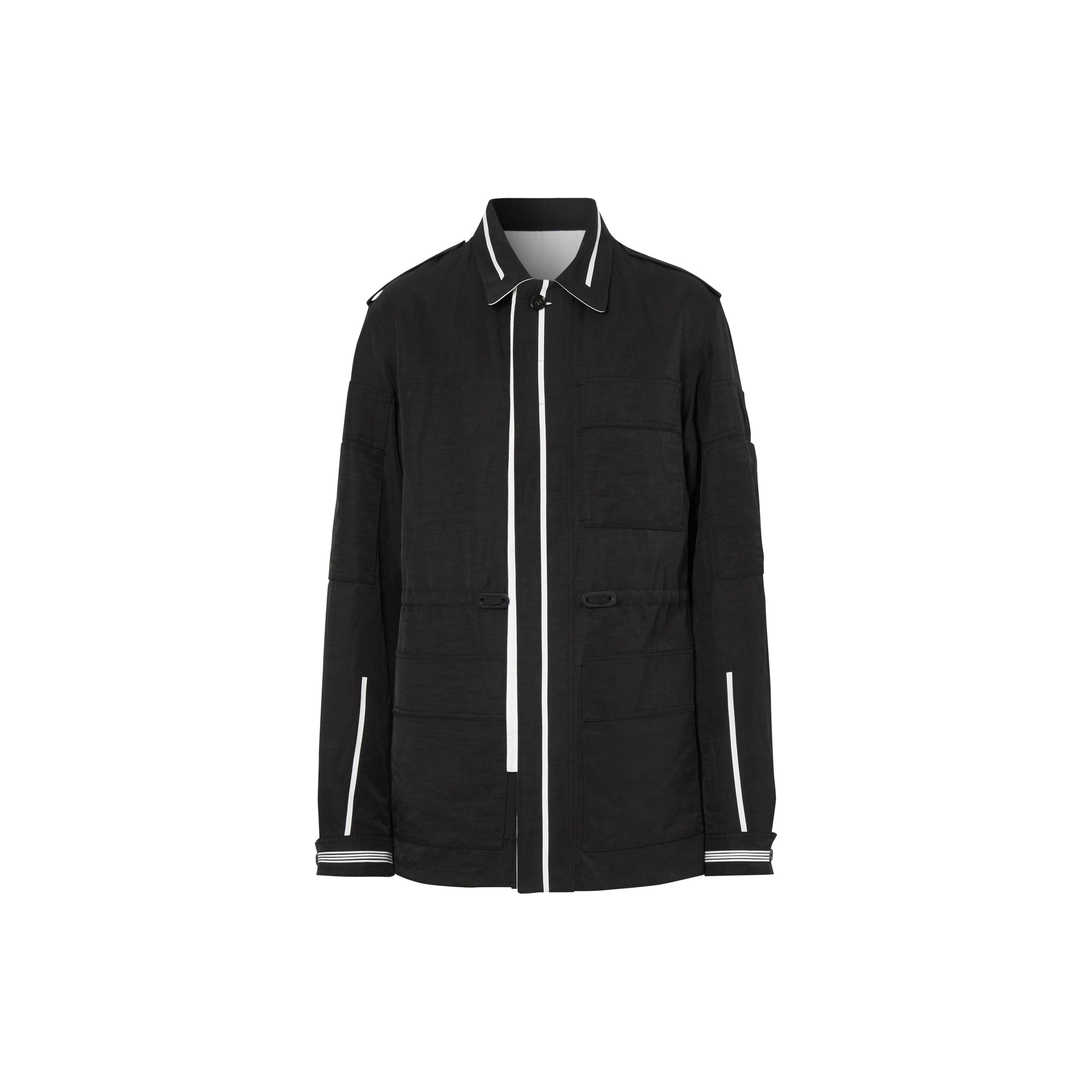 Veste utilitaire en lin technique rayée réversible - Noir