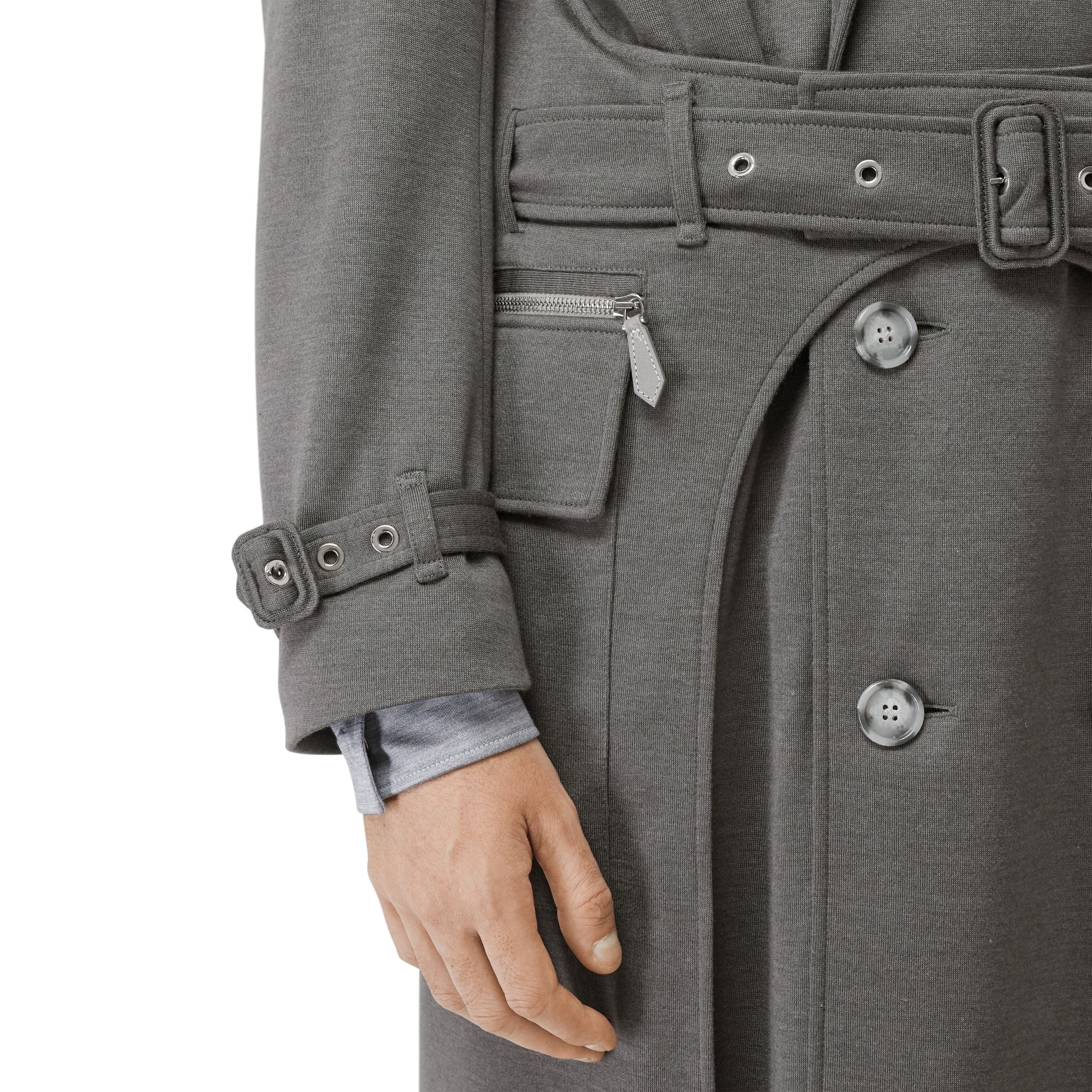 CLOUD GREY Trench en cachemire et soie avec poches cargo
