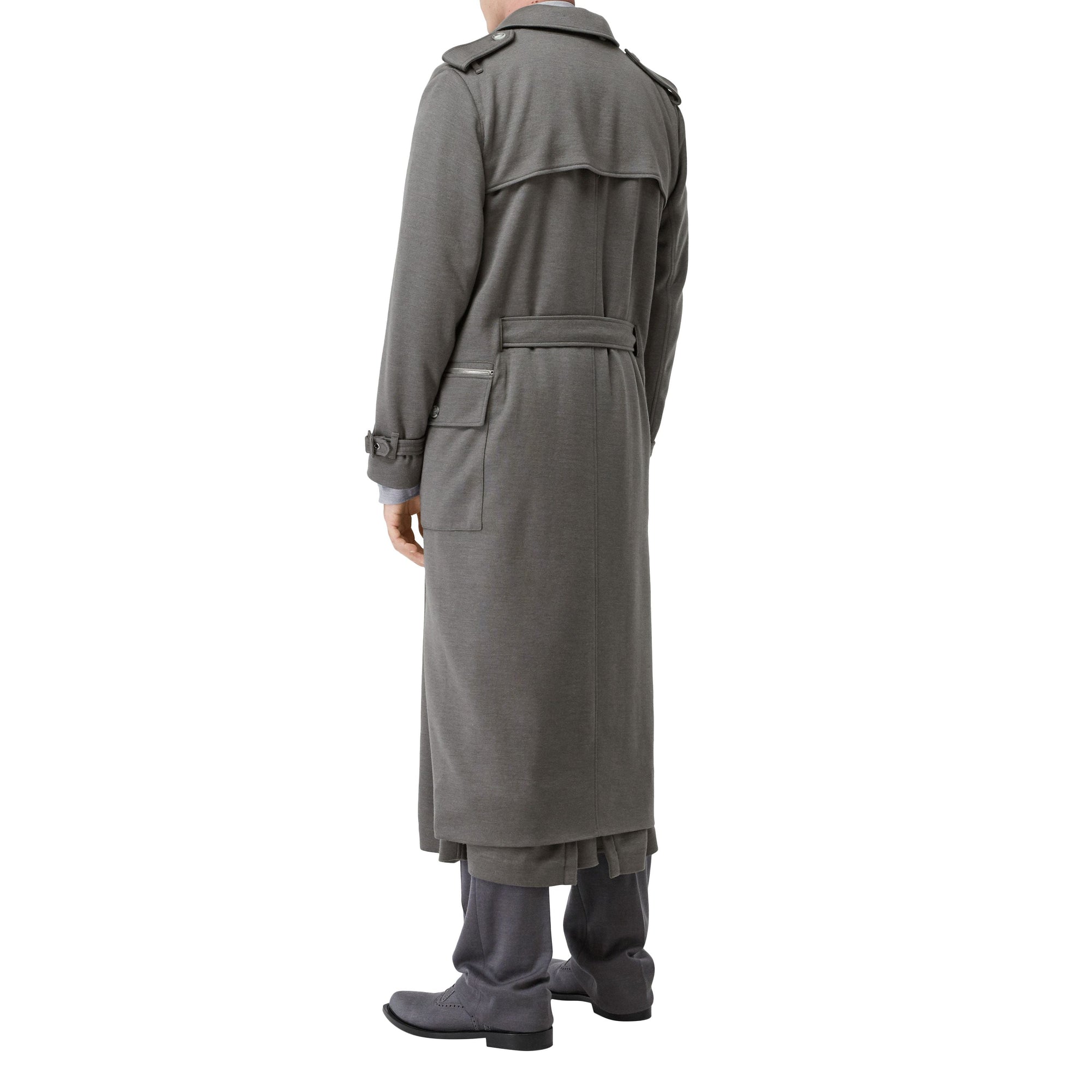CLOUD GREY Trench en cachemire et soie avec poches cargo
