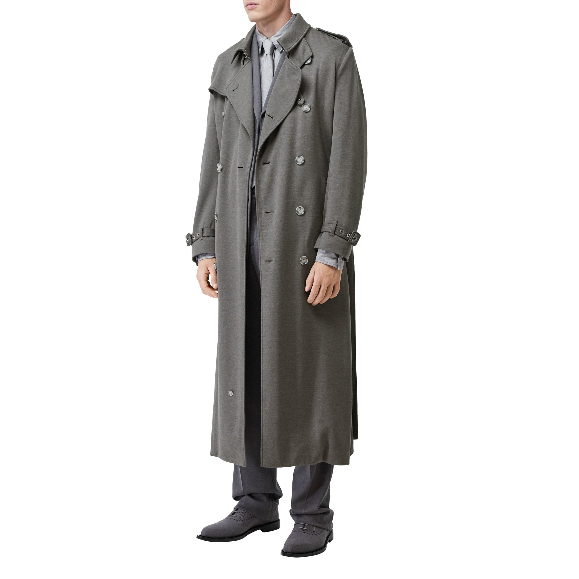 CLOUD GREY Trench en cachemire et soie avec poches cargo