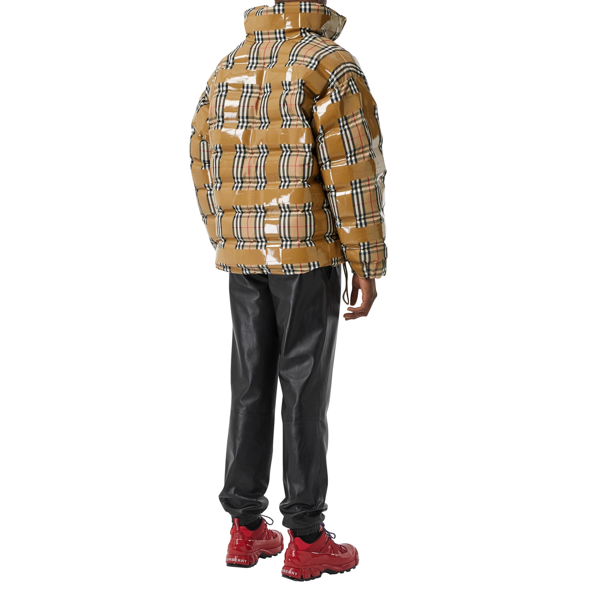 Doudoune vintage check avec ruban adhésif - Beige d'archive