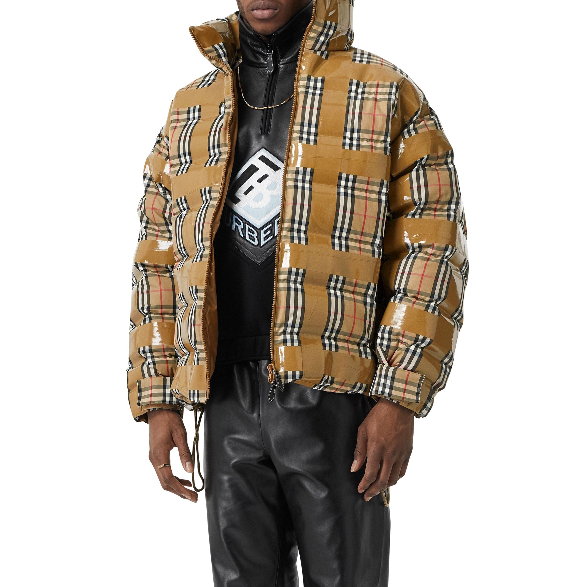Doudoune vintage check avec ruban adhésif - Beige d'archive