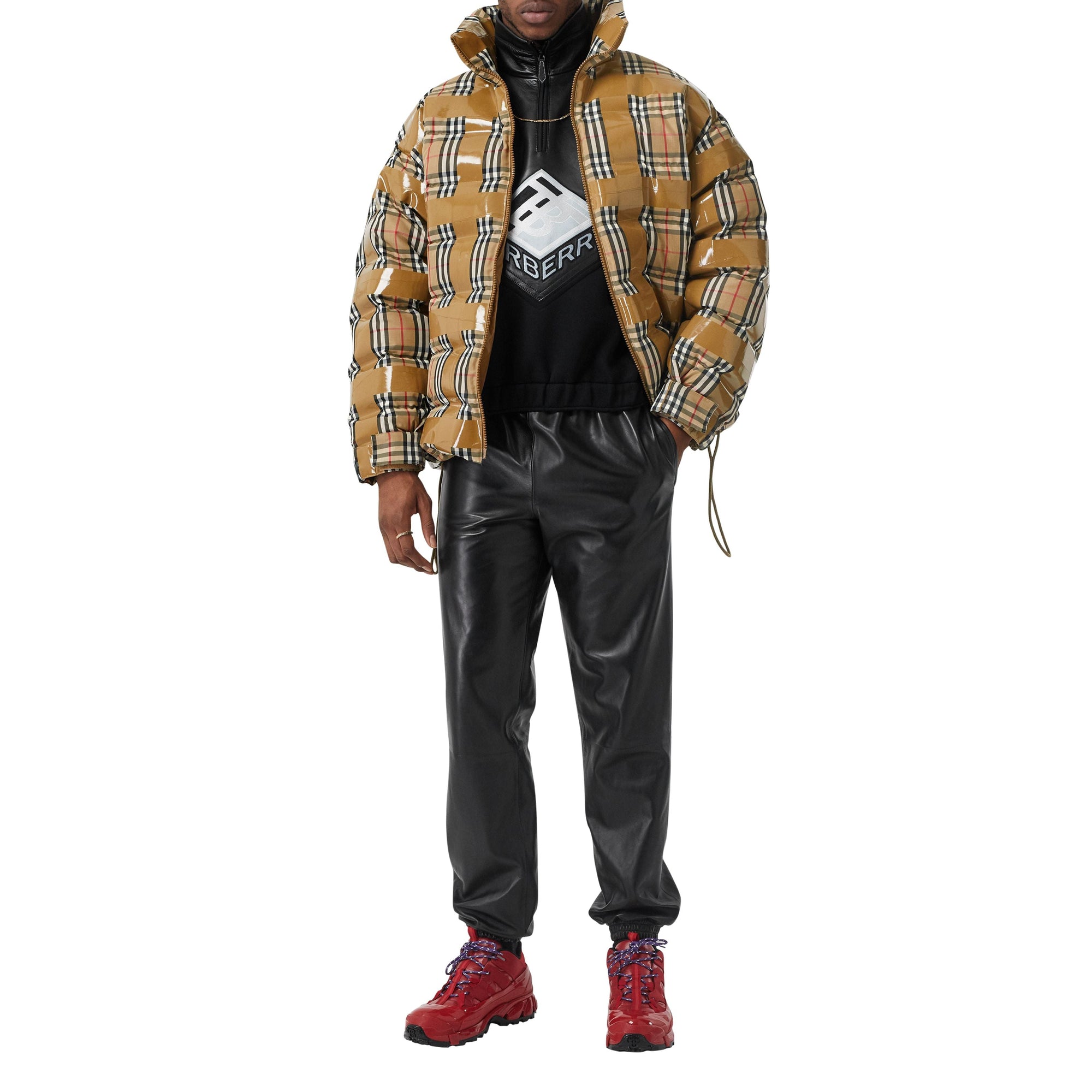 Doudoune vintage check avec ruban adhésif - Beige d'archive
