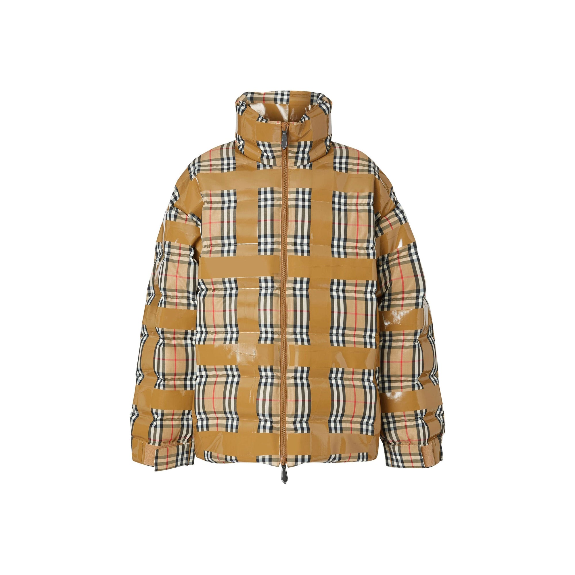 Doudoune vintage check avec ruban adhésif - Beige d'archive