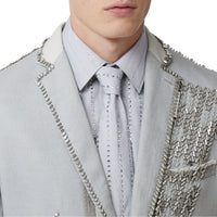 Veste en lin technique avec cristaux brodés - Gris galet clair