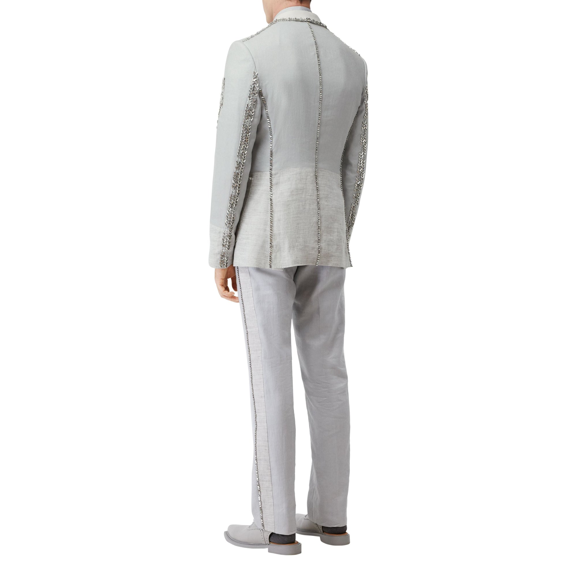 Veste en lin technique avec cristaux brodés - Gris galet clair