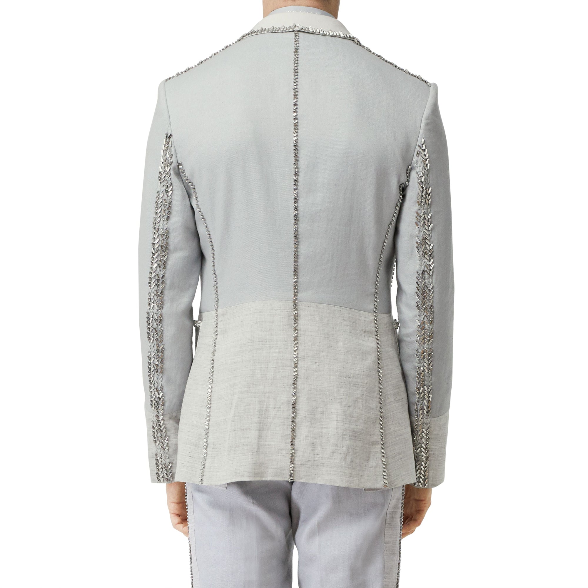 Veste en lin technique avec cristaux brodés - Gris galet clair