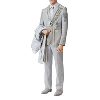 Veste en lin technique avec cristaux brodés - Gris galet clair
