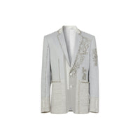Veste en lin technique avec cristaux brodés - Gris galet clair