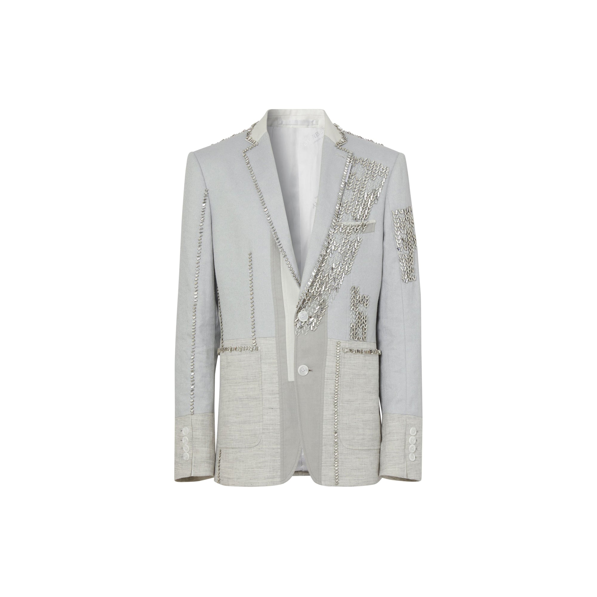 Veste en lin technique avec cristaux brodés - Gris galet clair