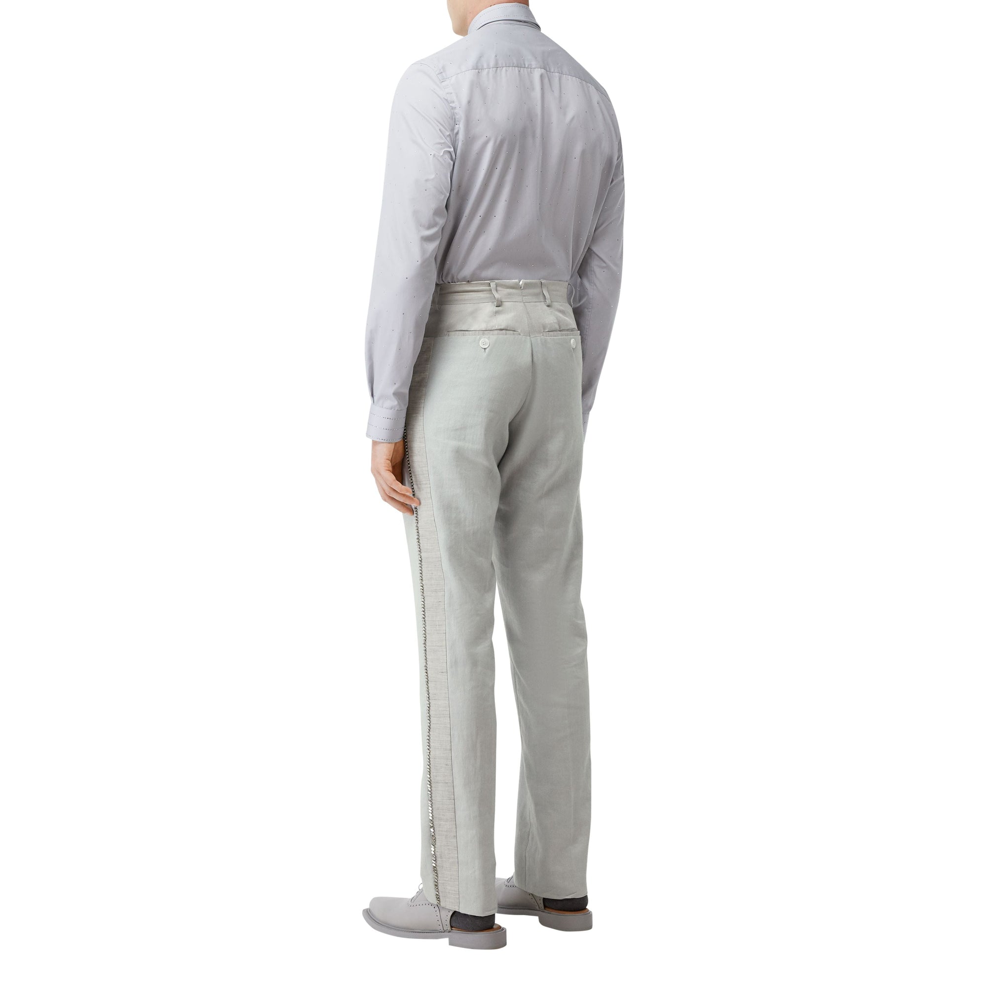 Pantalon en lin technique avec cristaux brodés - Gris galet clair