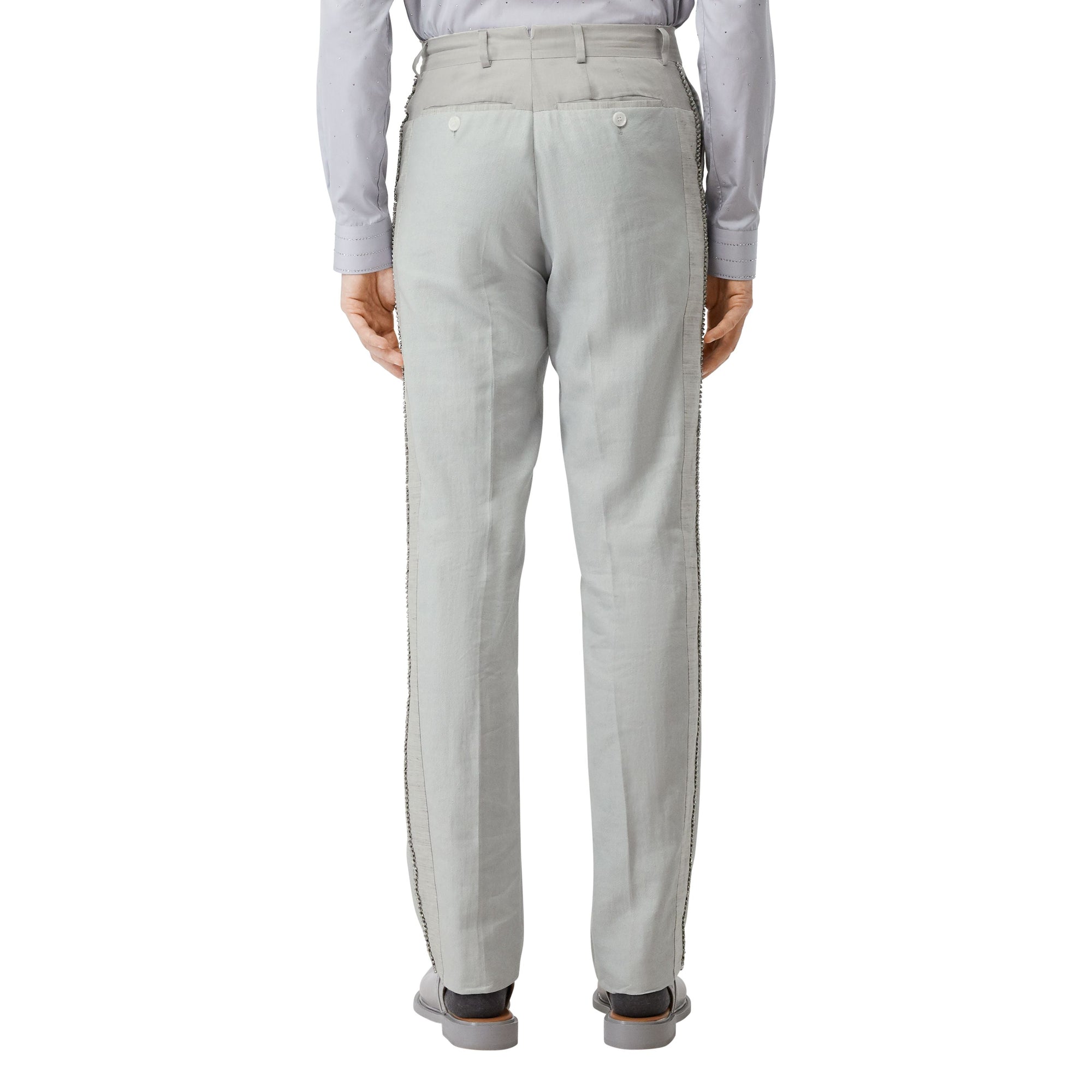 Pantalon en lin technique avec cristaux brodés - Gris galet clair