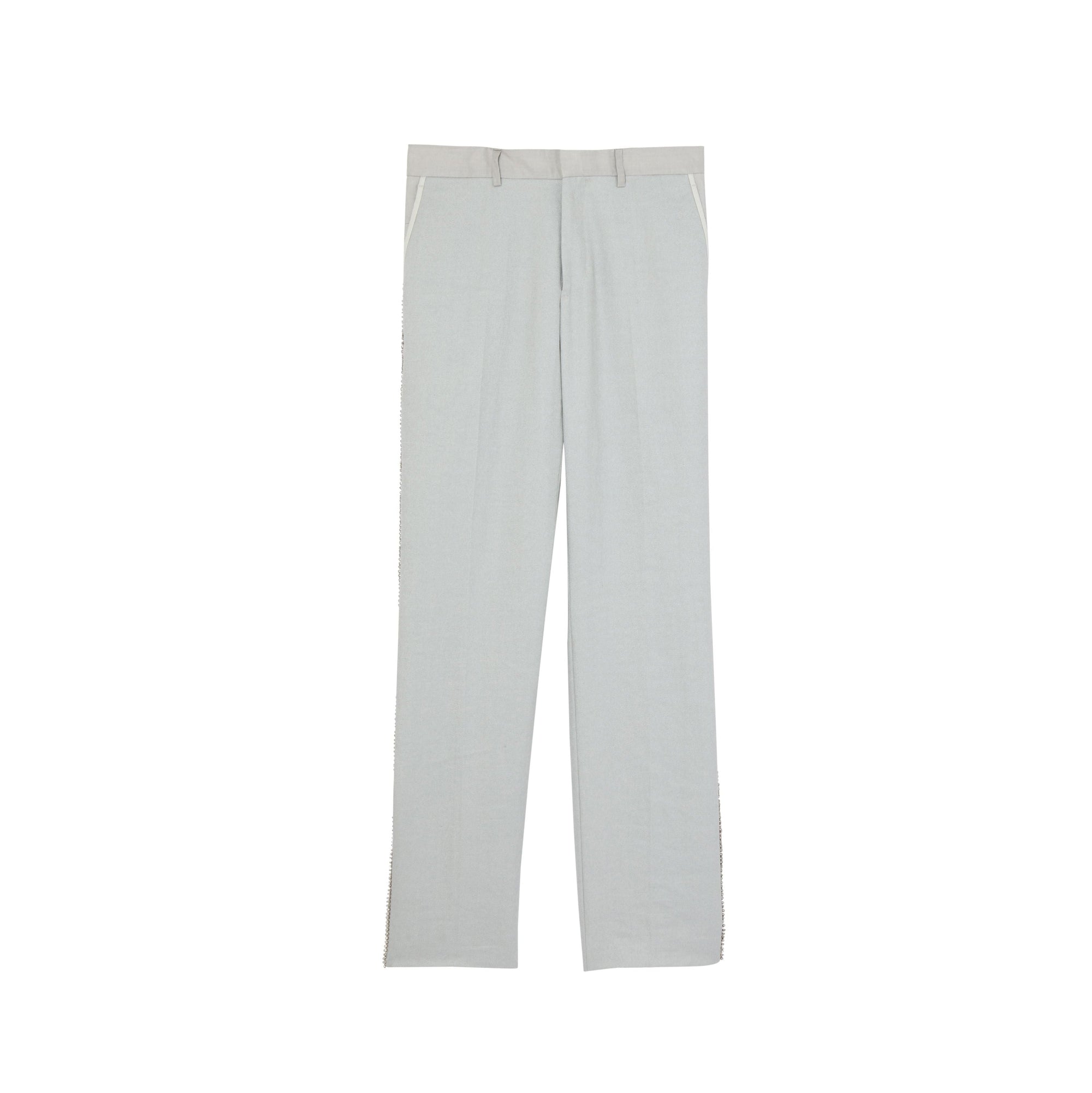Pantalon en lin technique avec cristaux brodés - Gris galet clair