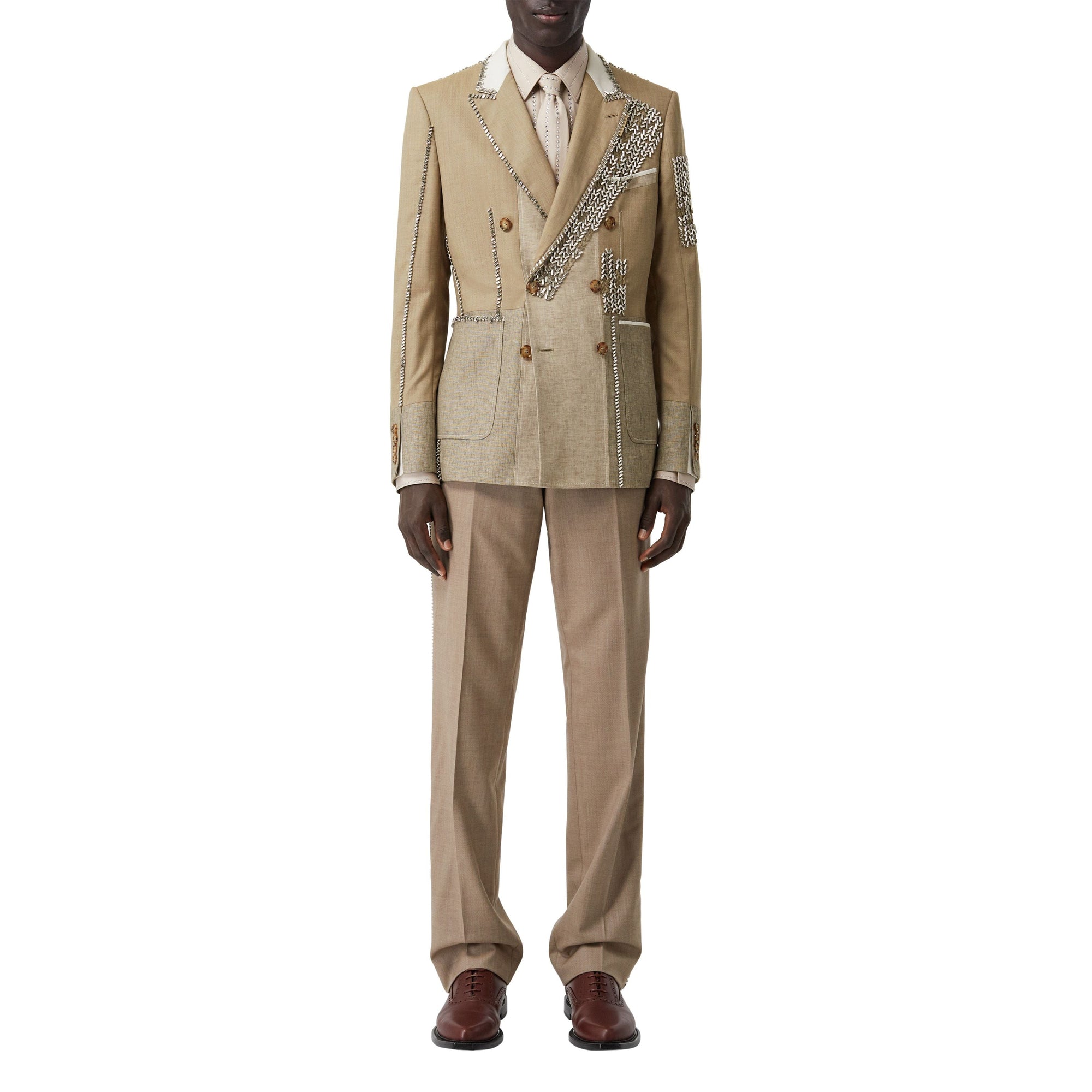 Pantalon en laine et cachemire avec cristaux brodés - Camaïeu de noix de pécan