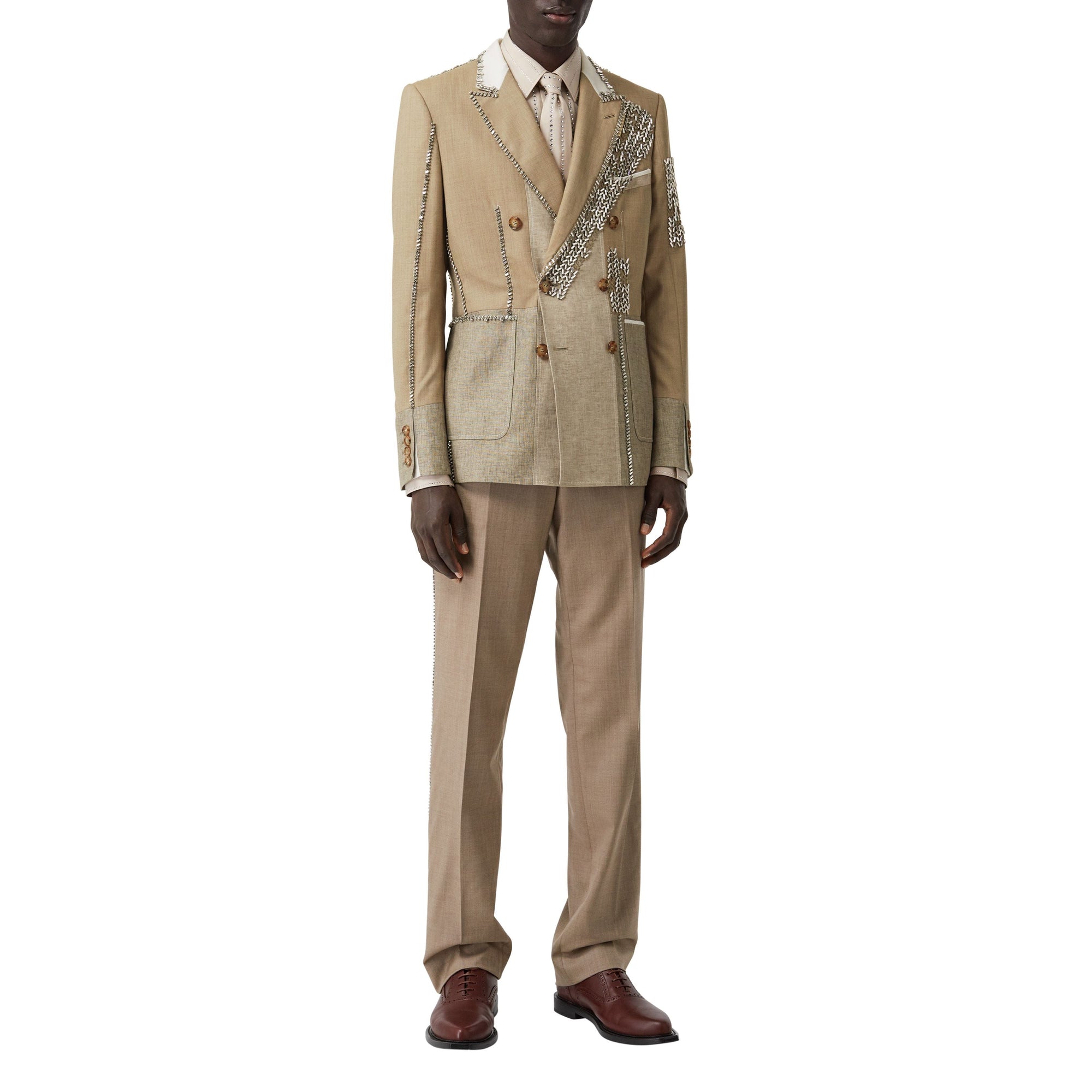 Pantalon en laine et cachemire avec cristaux brodés - Camaïeu de noix de pécan