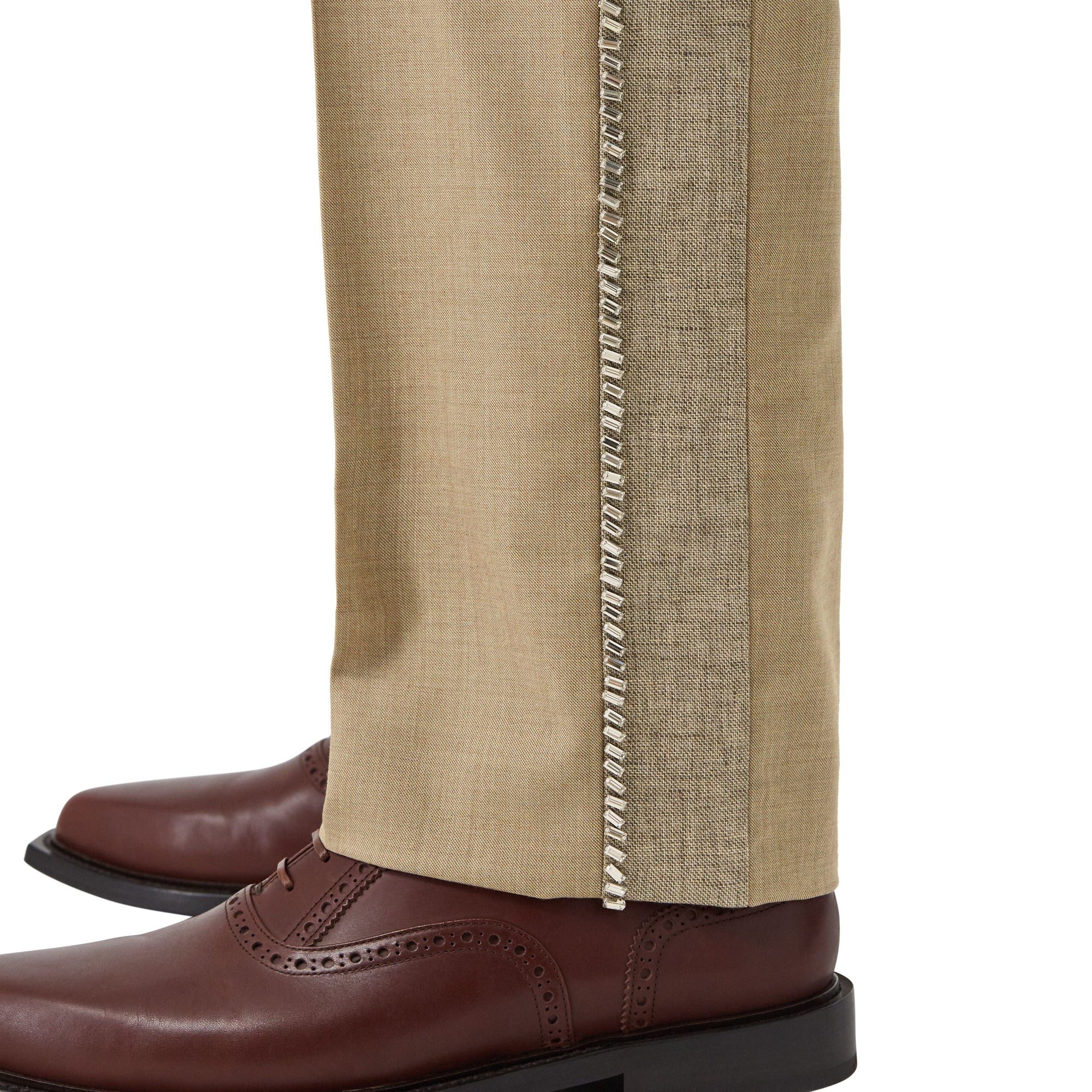 Pantalon en laine et cachemire avec cristaux brodés - Camaïeu de noix de pécan