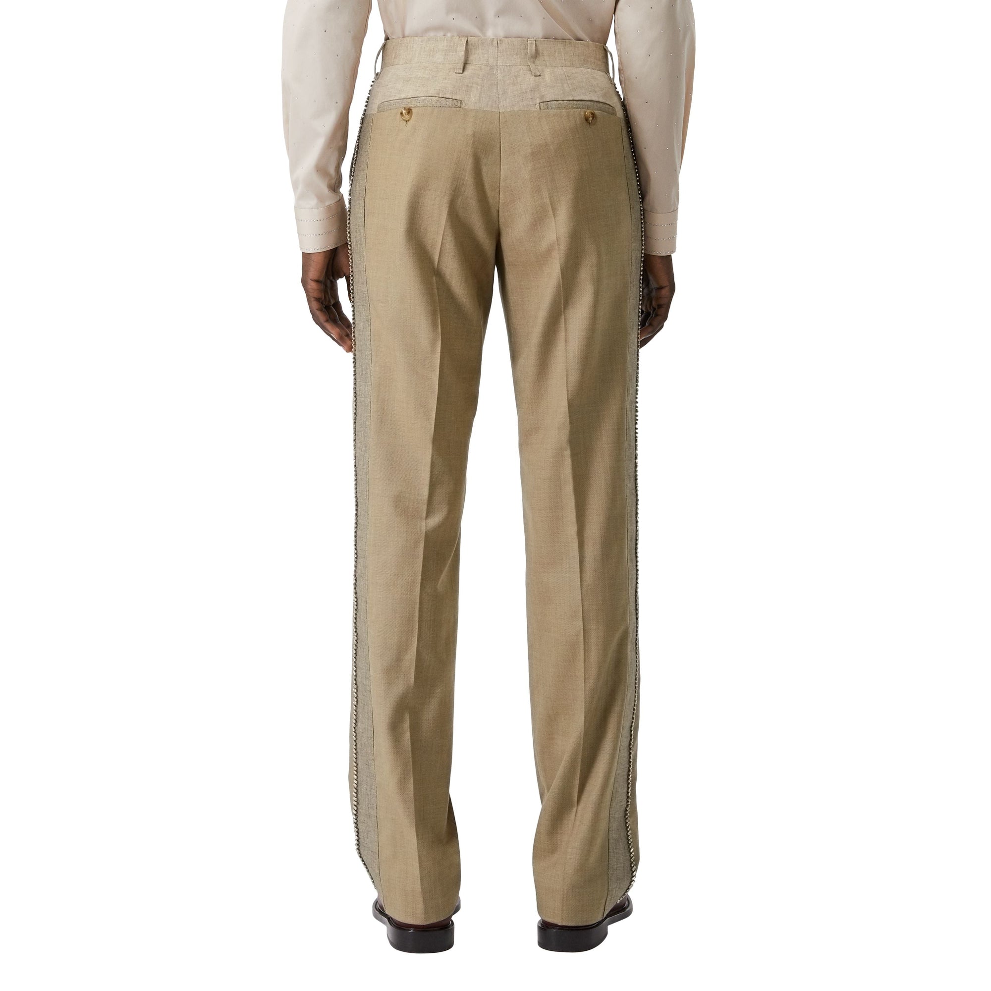Pantalon en laine et cachemire avec cristaux brodés - Camaïeu de noix de pécan