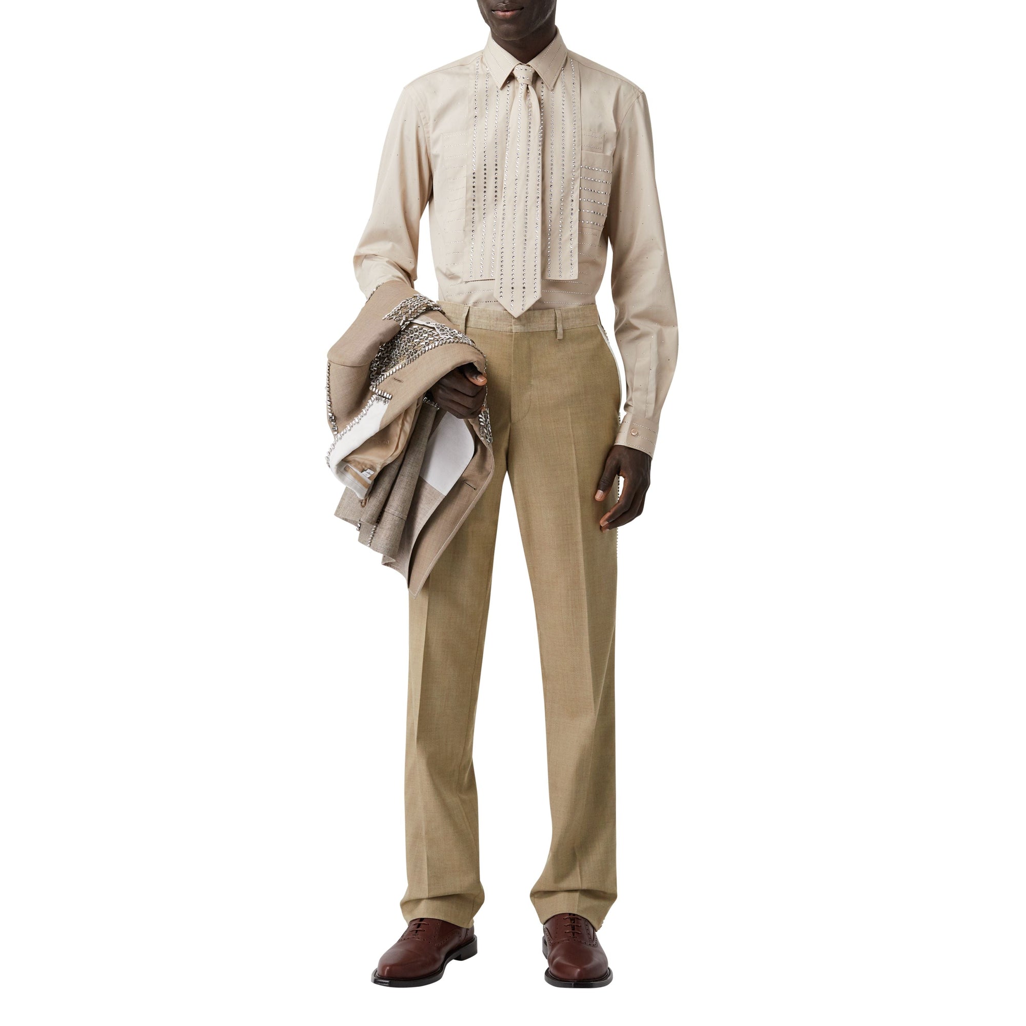 Pantalon en laine et cachemire avec cristaux brodés - Camaïeu de noix de pécan