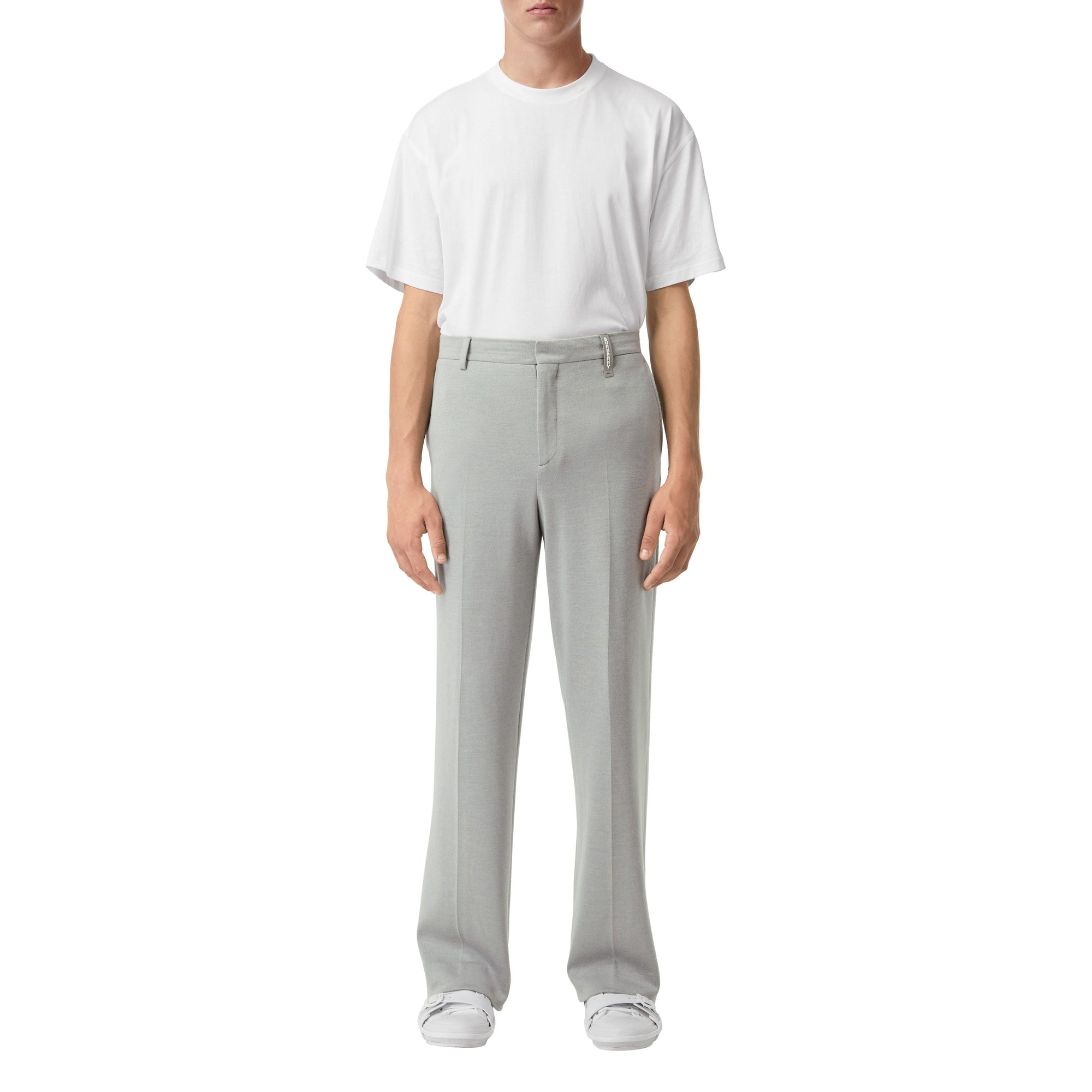 Pantalon ample en jersey de cachemire et soie - Gris galet clair