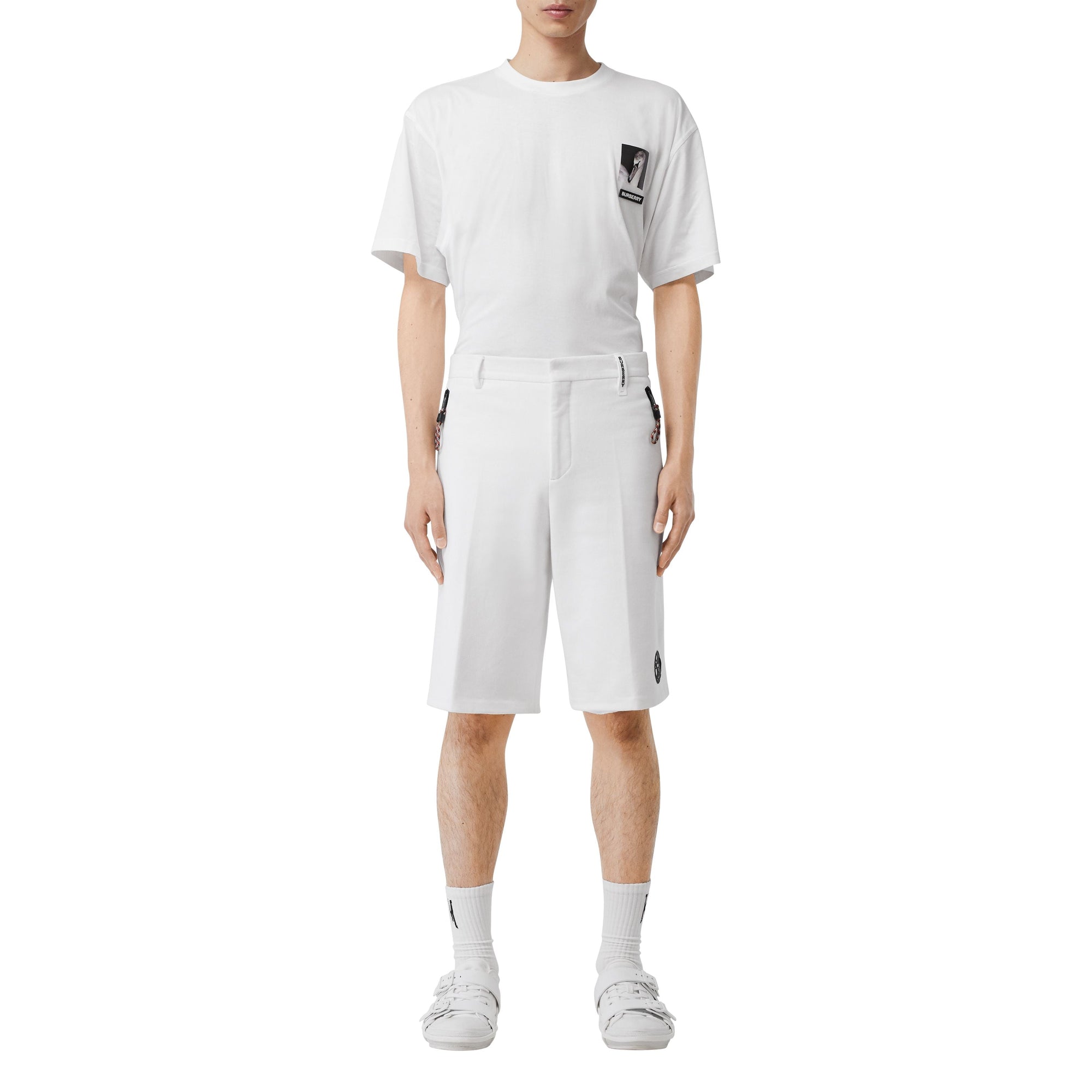 Short ajusté en coton à motif globe - Blanc optique