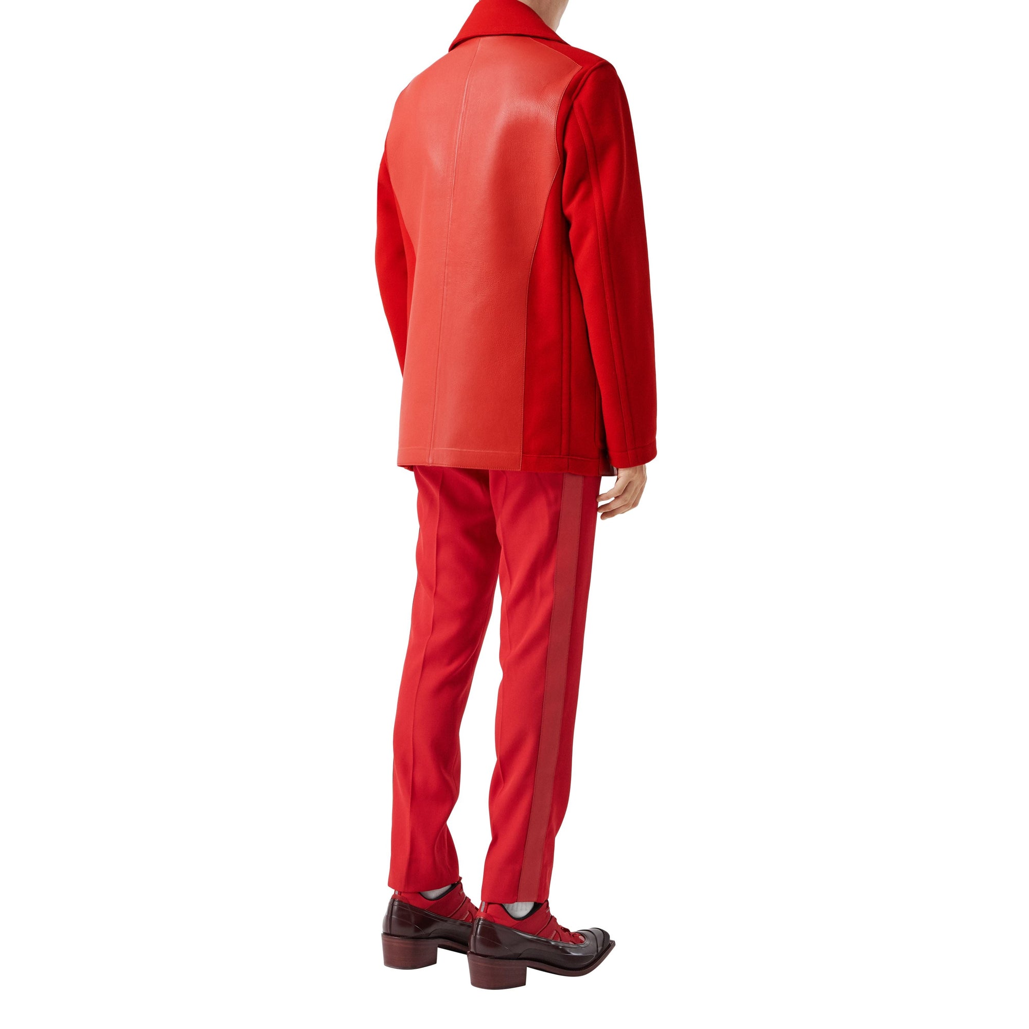BRIGHT RED Caban en laine technique avec cuir d'agneau