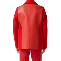 BRIGHT RED Caban en laine technique avec cuir d'agneau
