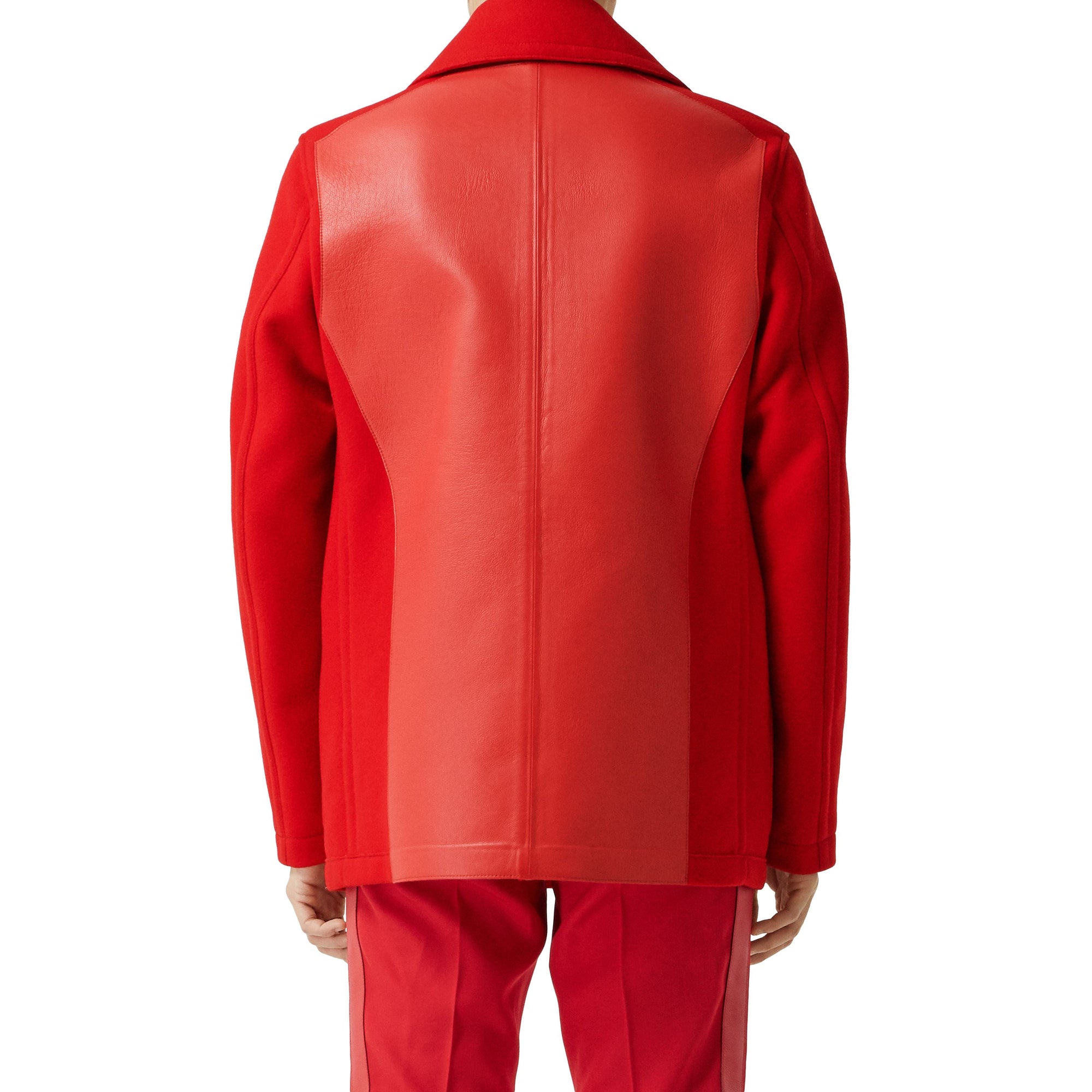 BRIGHT RED Caban en laine technique avec cuir d'agneau