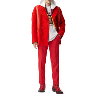 BRIGHT RED Caban en laine technique avec cuir d'agneau