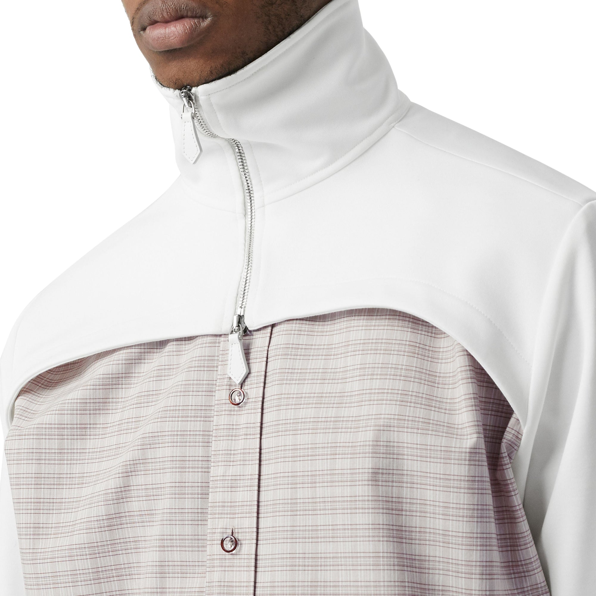 Chemise en coton avec empiècement haut de survêtement et micro-motif check - Beige & Blanc Naturel