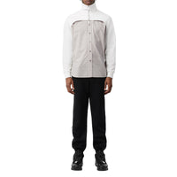 Chemise en coton avec empiècement haut de survêtement et micro-motif check - Beige & Blanc Naturel