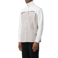 Chemise en coton avec empiècement haut de survêtement et micro-motif check - Beige & Blanc Naturel