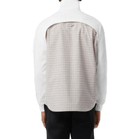 Chemise en coton avec empiècement haut de survêtement et micro-motif check - Beige & Blanc Naturel