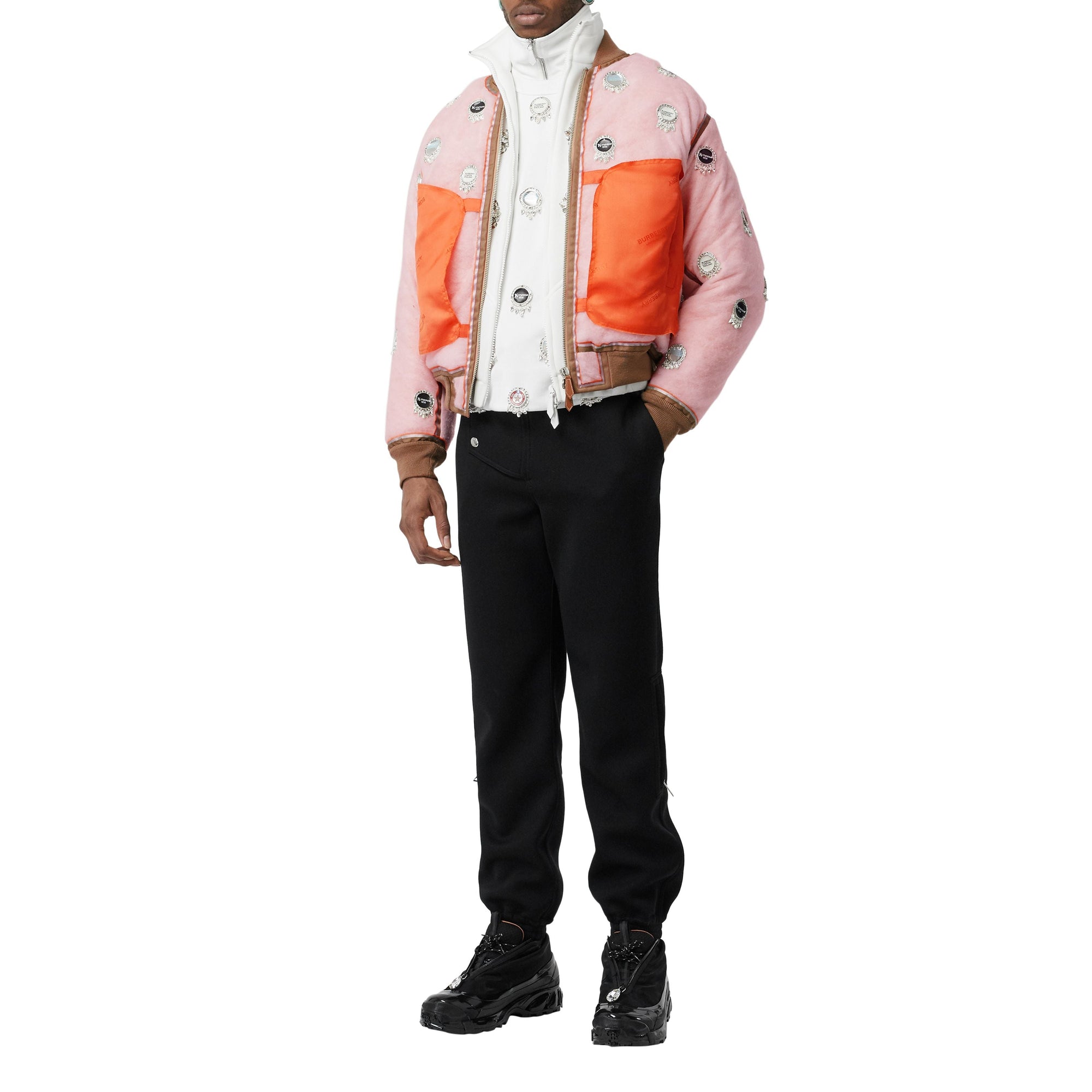 Chemise en coton avec empiècement haut de survêtement et micro-motif check - Beige & Blanc Naturel