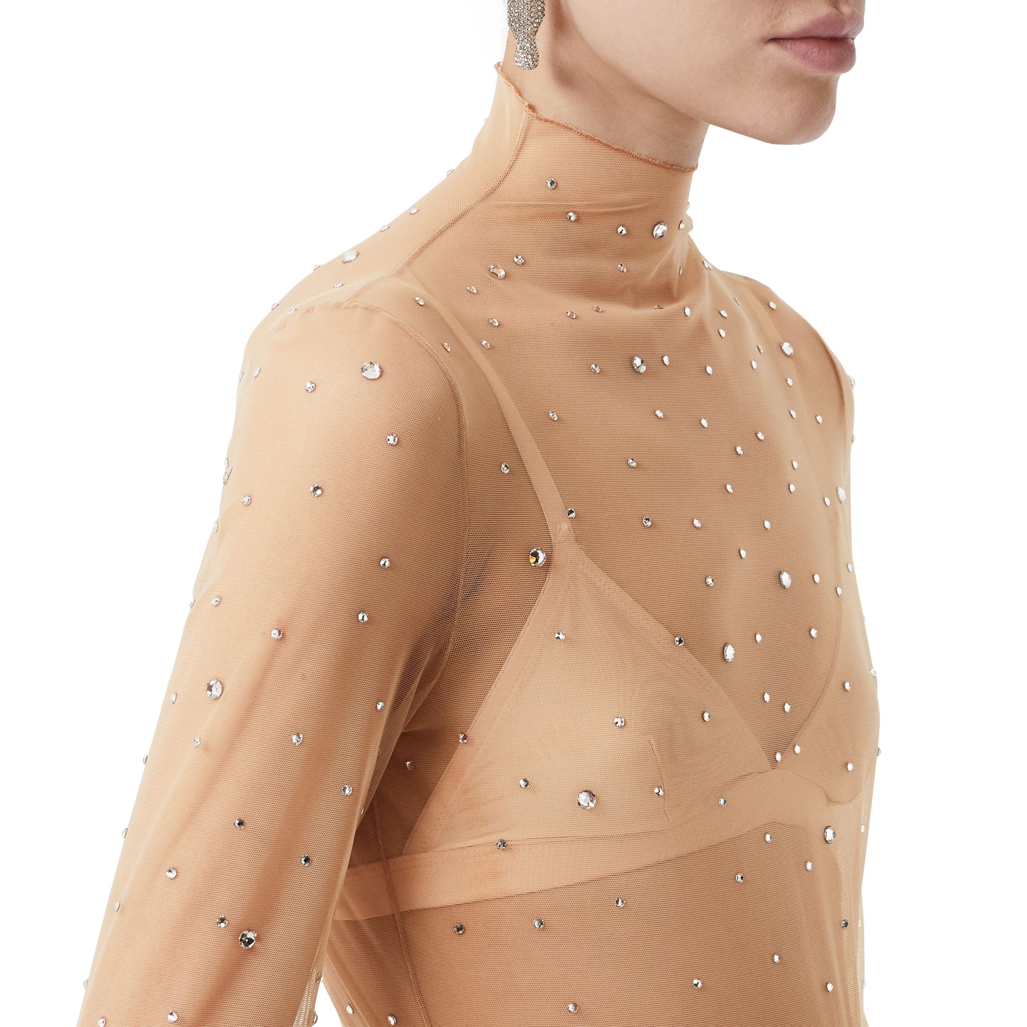 NUDE Haut en mesh stretch avec cristaux