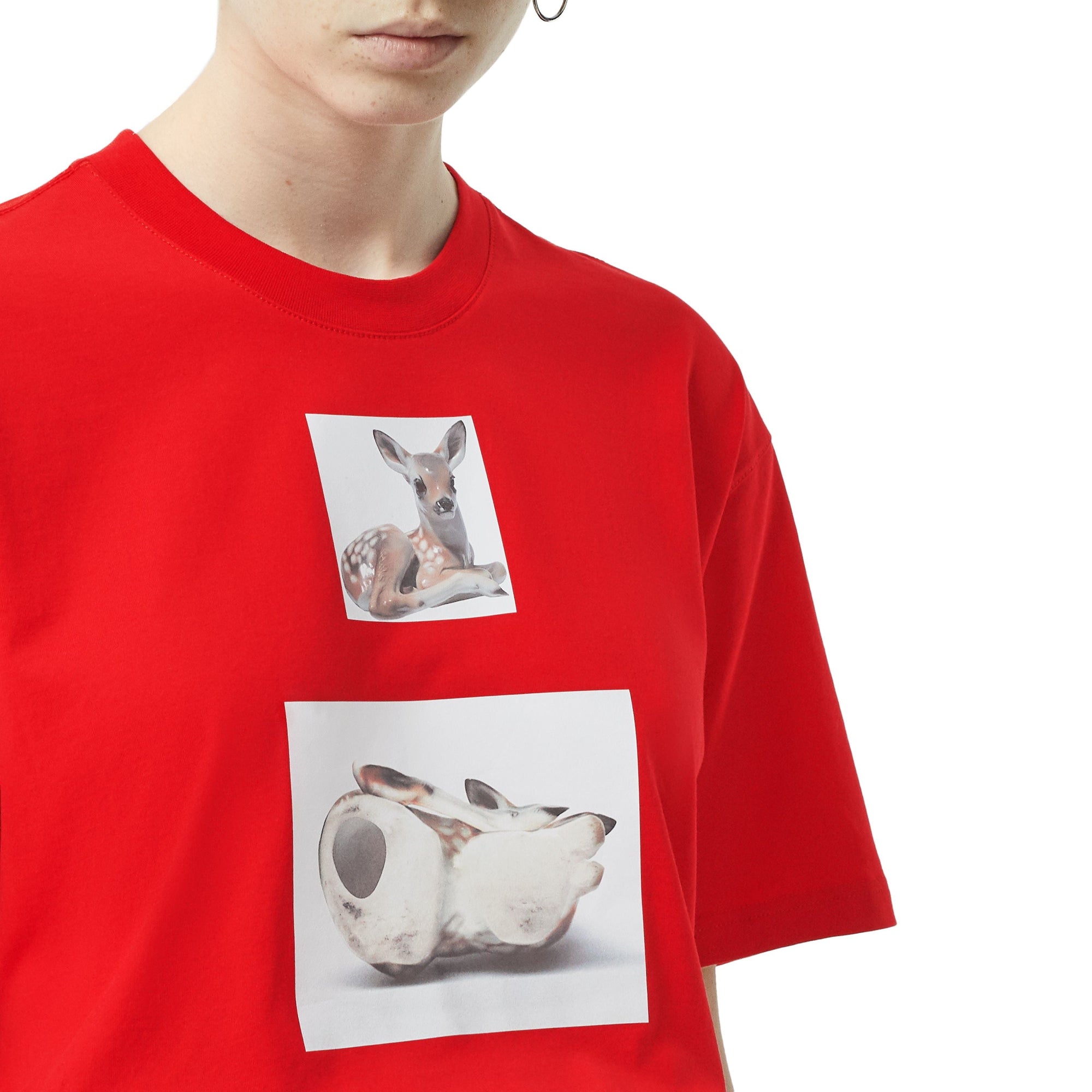 BRIGHT RED T-shirt oversize en coton à imprimé daim
