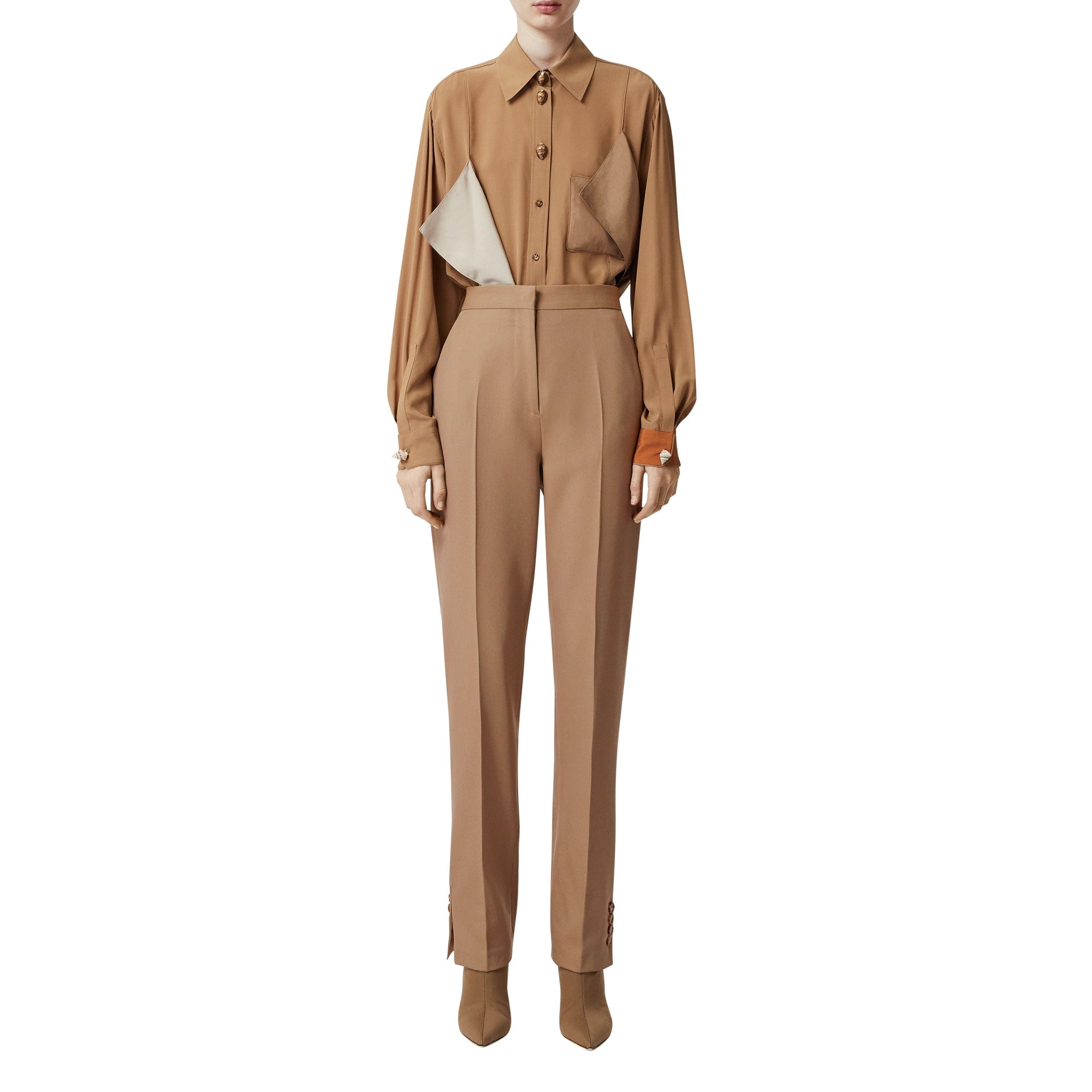 Pantalon tailleur droit en laine mélangée - Camel