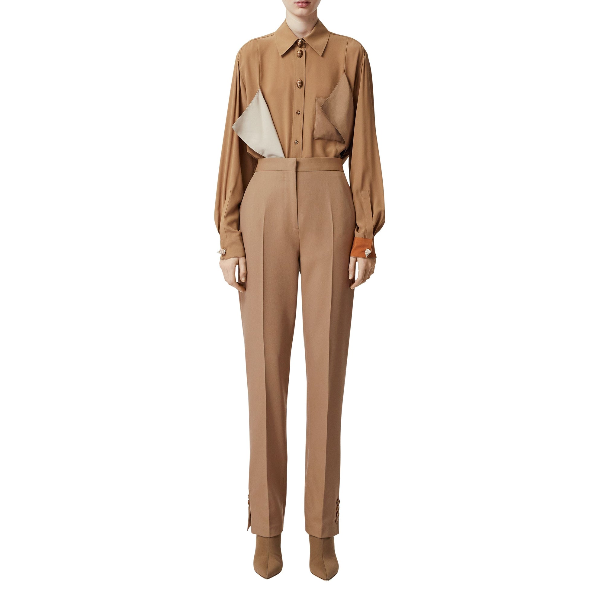 Pantalon tailleur droit en laine mélangée - Camel