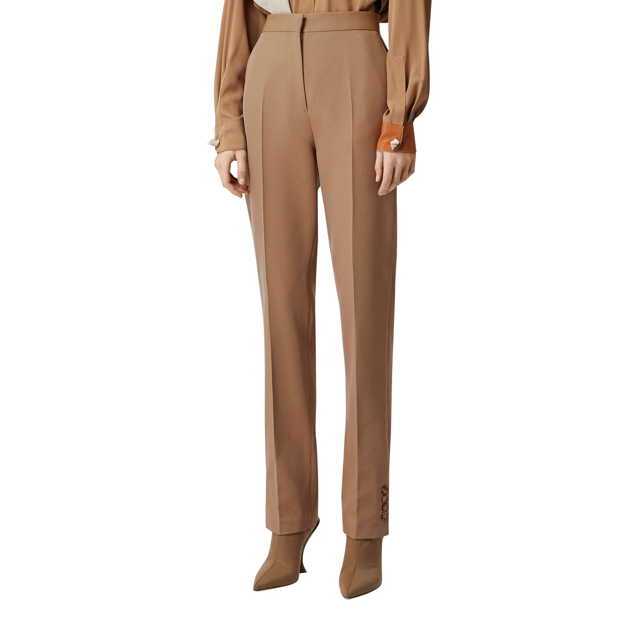 Pantalon tailleur droit en laine mélangée - Camel