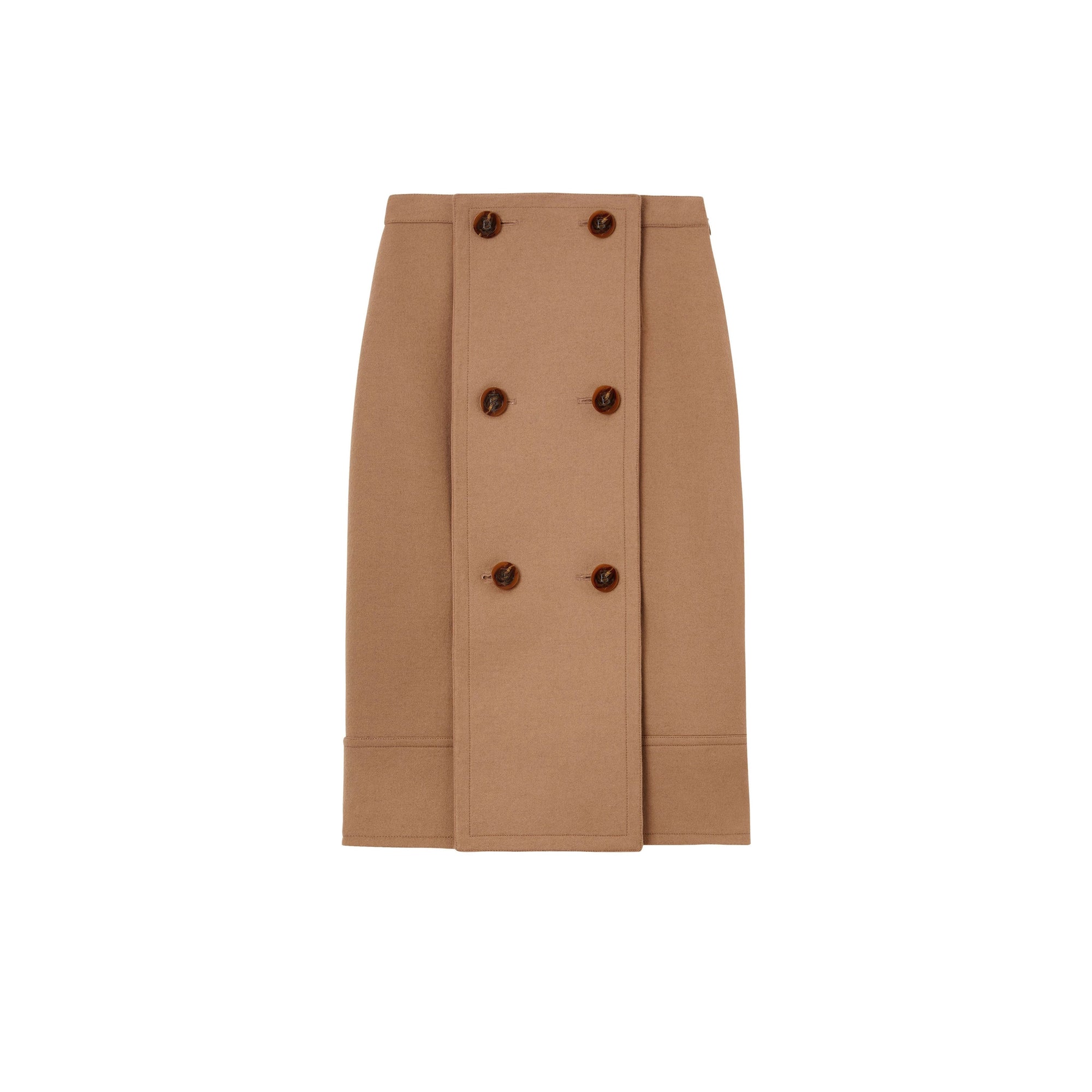 Jupe trapèze en laine et cachemire avec panneau boutonné - Camel