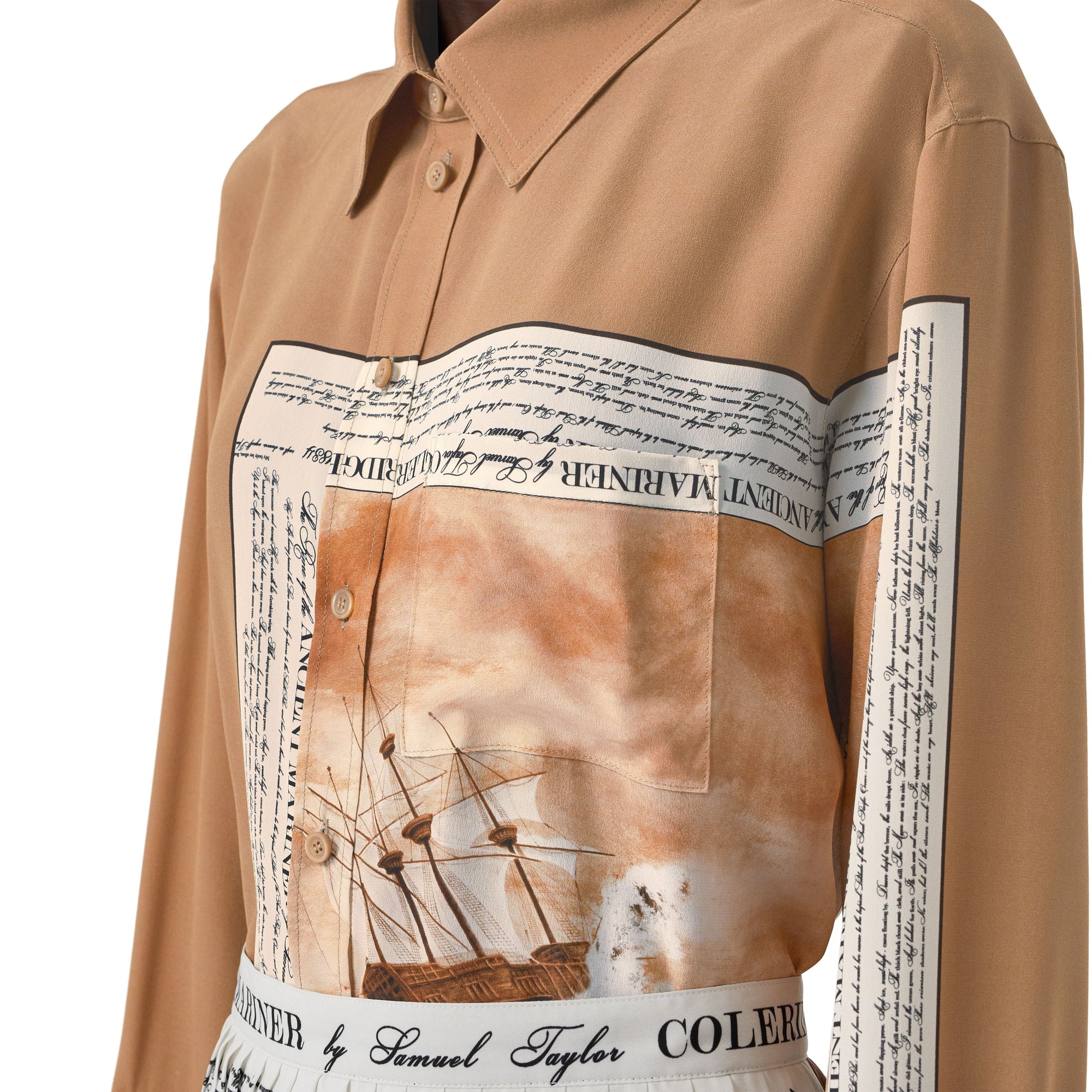 Chemise oversize en soie à imprimé marin - Bronze