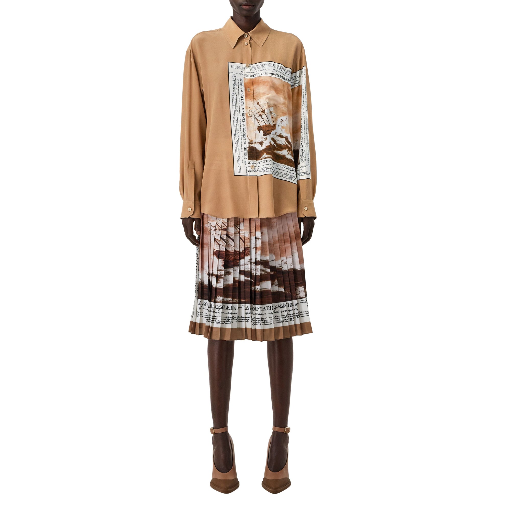 Chemise oversize en soie à imprimé marin - Bronze