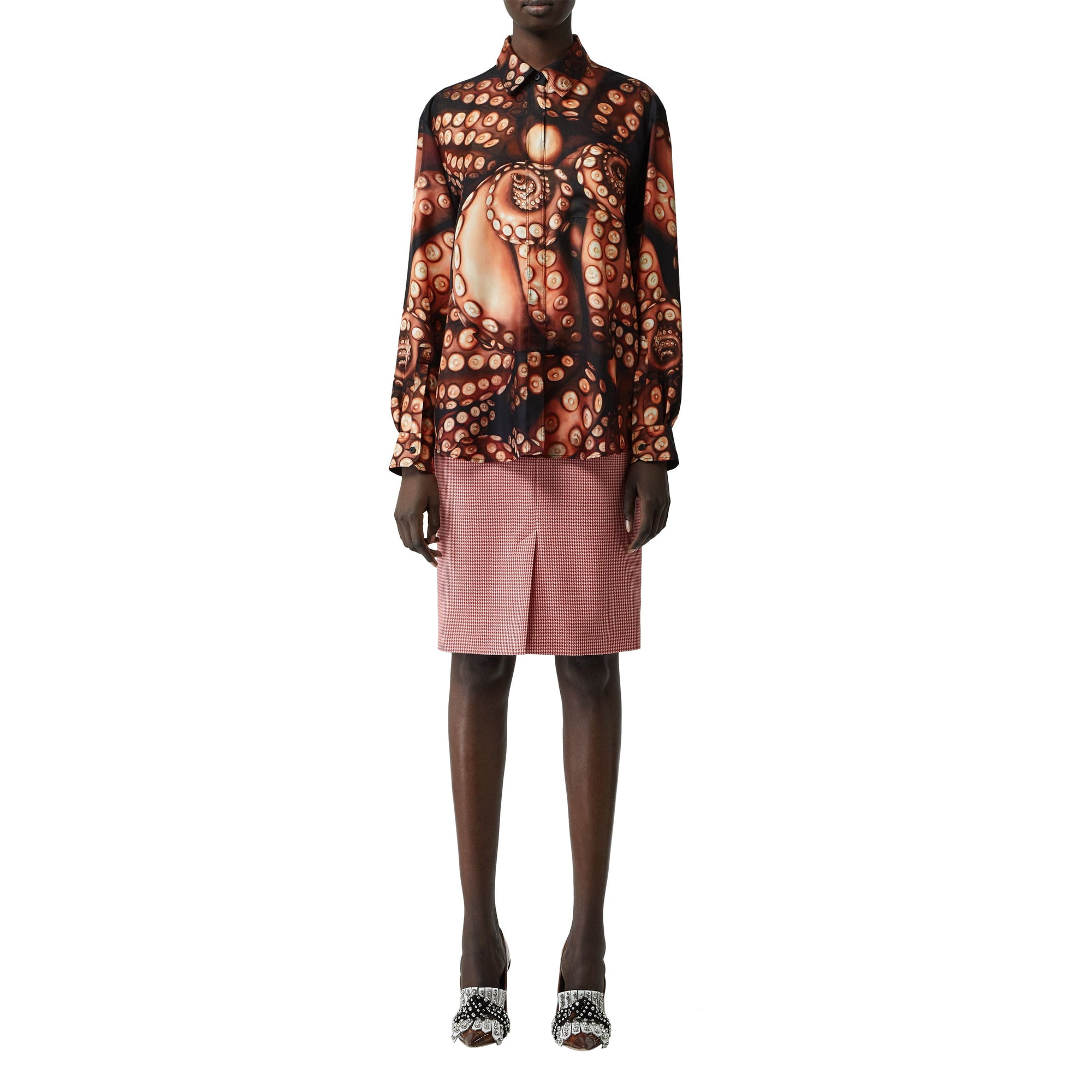 Chemise oversize en sergé de soie à imprimé pieuvre - Rose Abricot