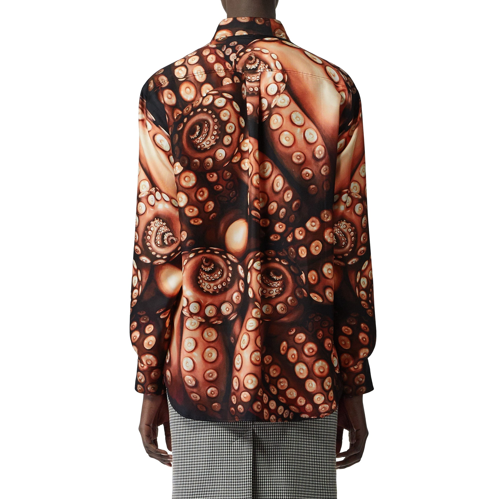 Chemise oversize en sergé de soie à imprimé pieuvre - Rose abricot