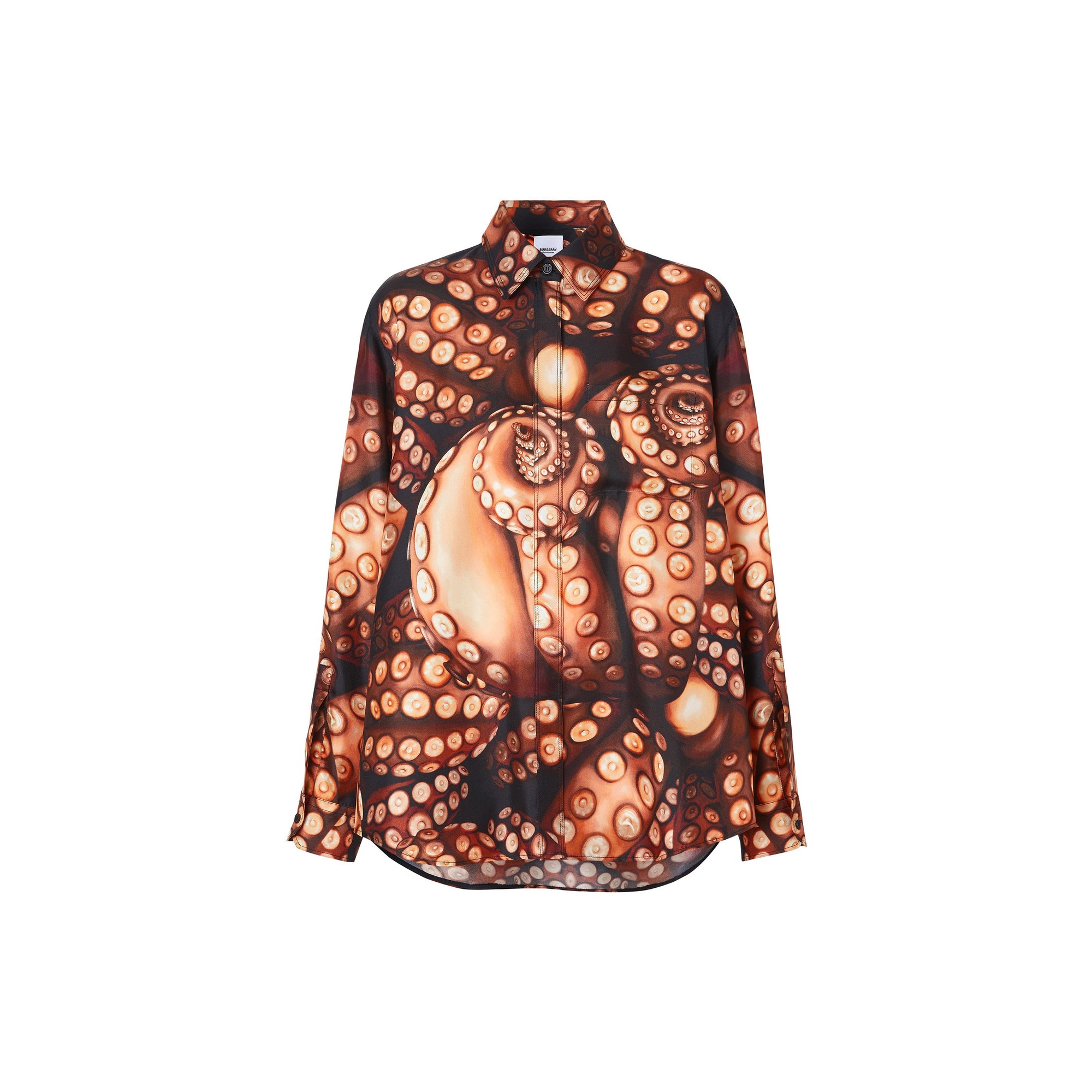 Chemise oversize en sergé de soie à imprimé pieuvre - Rose Abricot