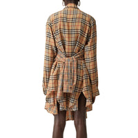 Robe chemise en soie et coton vintage check - Beige d'archive