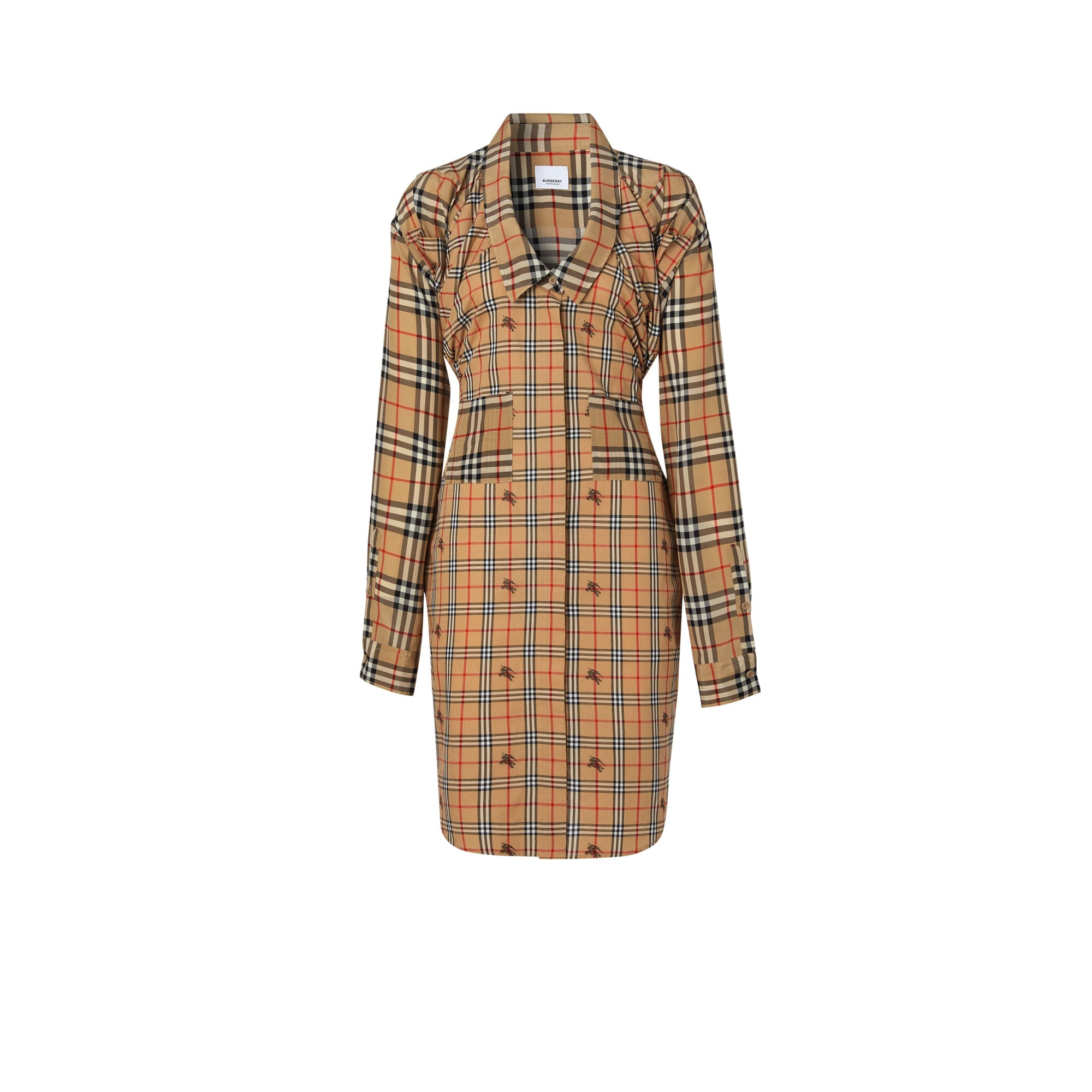 Robe chemise en soie et coton vintage check - Beige d'archive