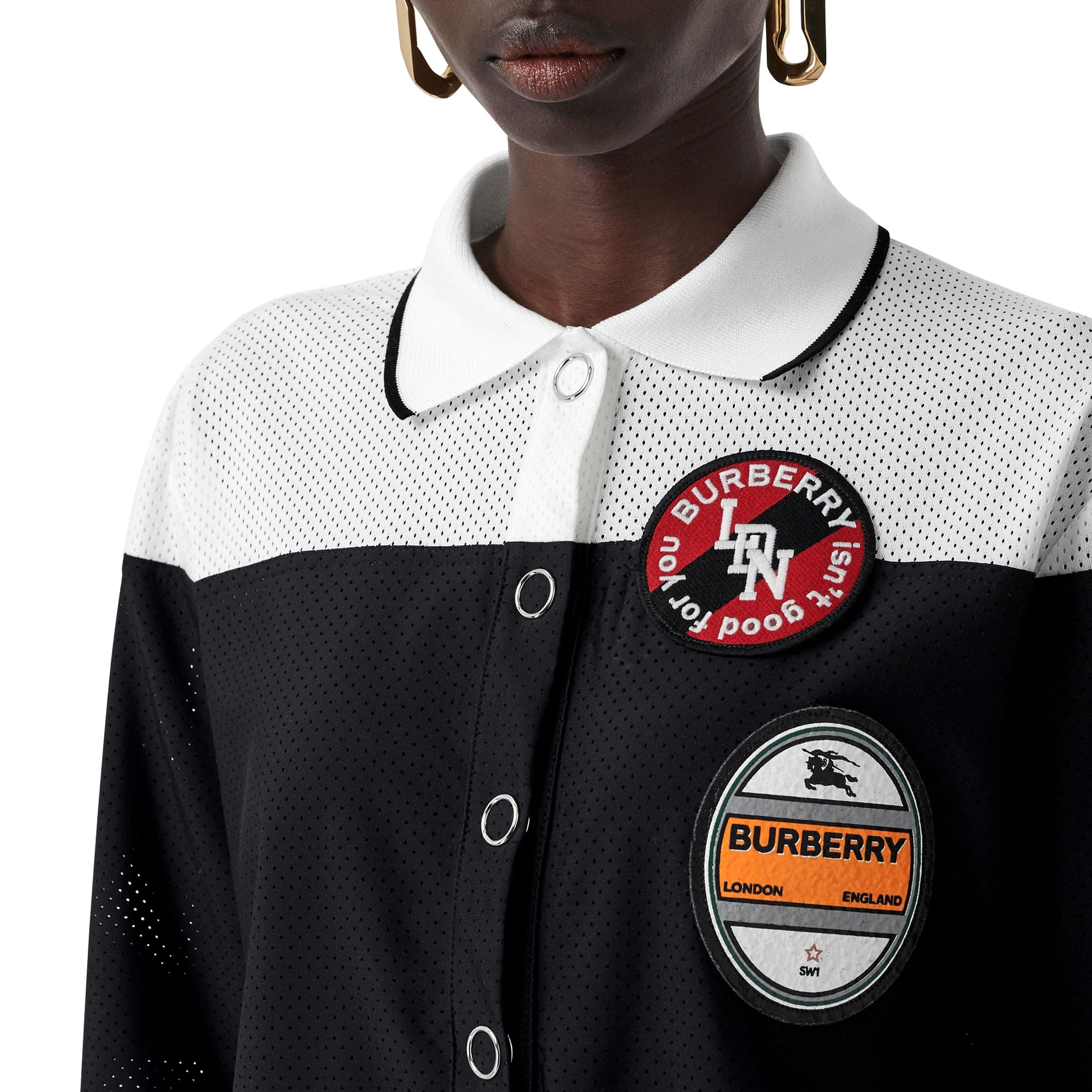 Robe polo en mesh rayée à logo - Noir